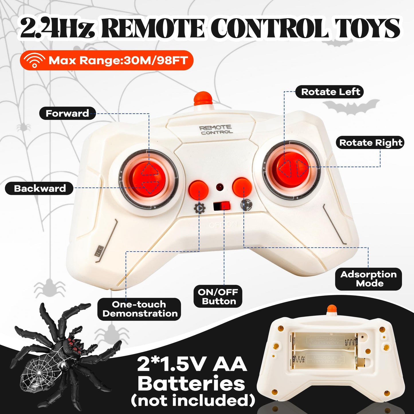 Nurcazo Remote Control Spider, Wall Climbing Spider with LED Red Eyes, Climbs Smooth Walls & Ceilings, RC Creepy Crawly Spider for Kids 3+ (No Assembly), Indoor Halloween Christmas Birthday Gift