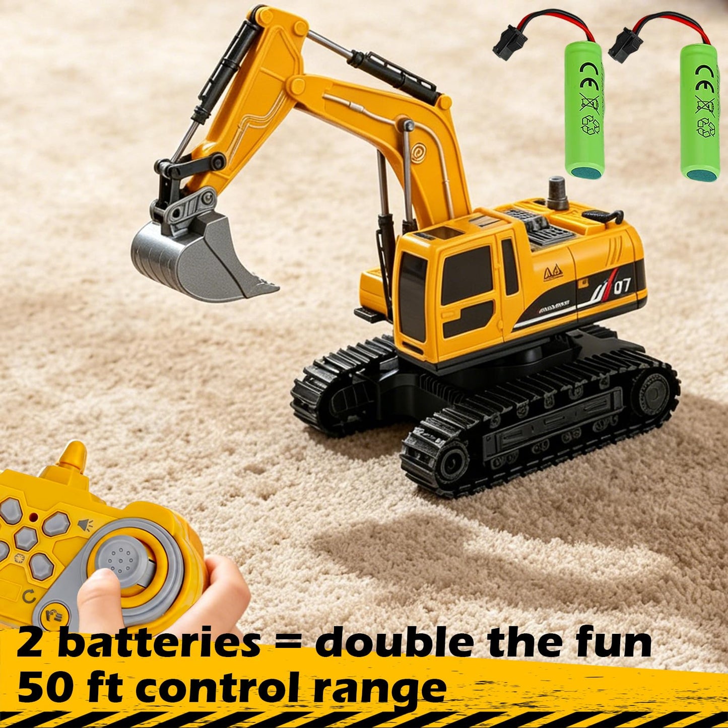 VGY Remote Control Excavator Toys for Boys,2.4GHz RC Excavator with Mute Function,Construction Toys for Kids Age 3-5 4-7 8-12 Year Old Birthday Gift