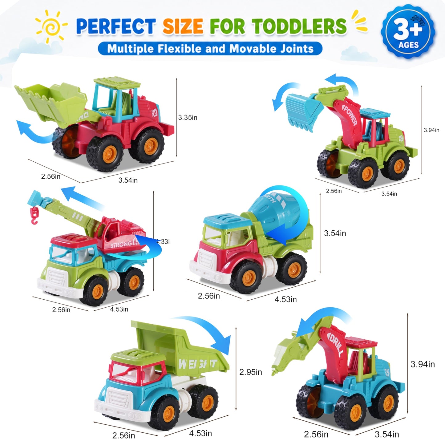 Cogwak 6 Pack Friction Construction Vehicles Toys for Boys, Push and Go Engineering Cars Set with Excavator Bulldozer Dump Truck Crane & Deluxe Gift Box, Christmas Birthday Gift for Toddlers Kids 3-8