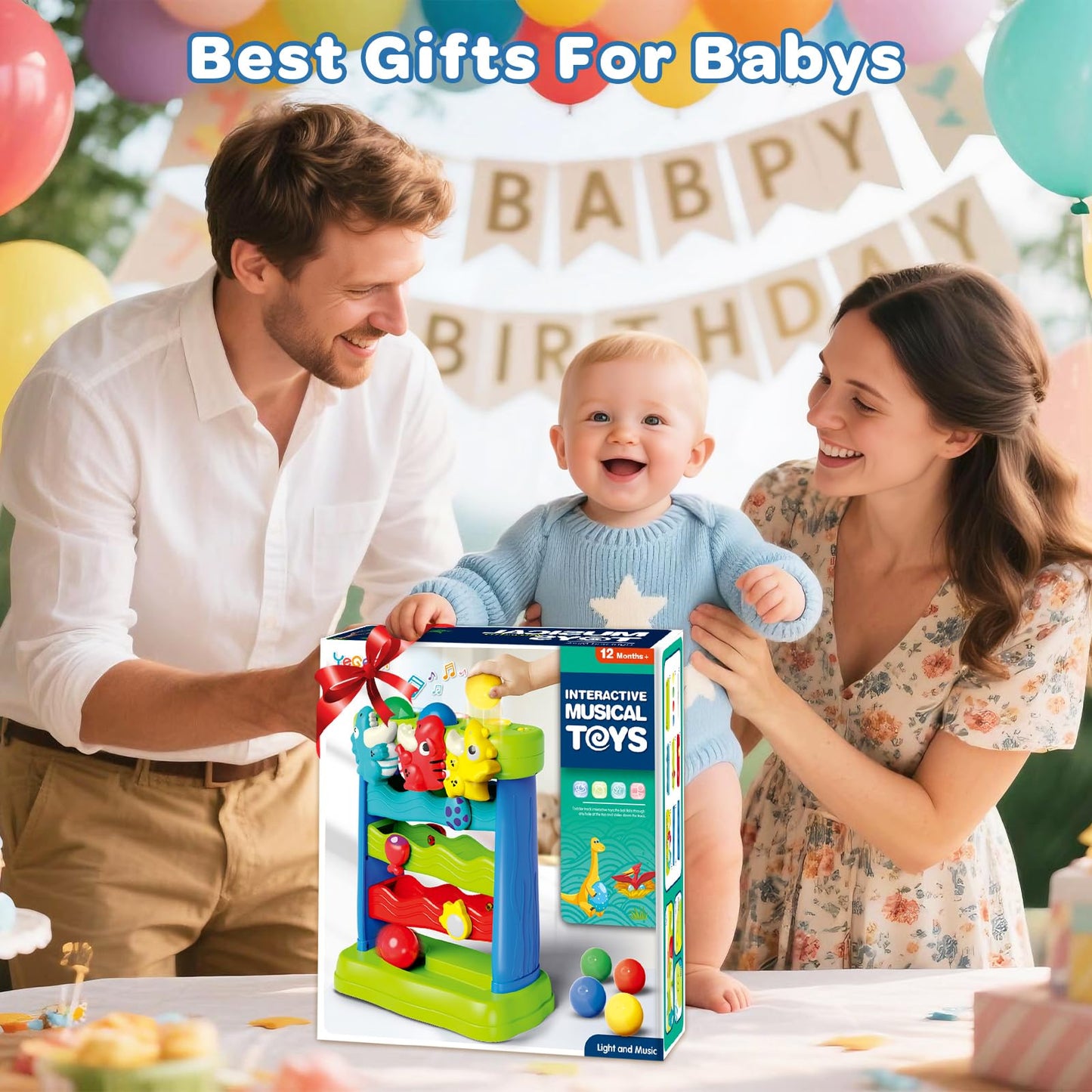 Toys for Toddlers 1 2 Years Old, Musical Montessori Toy for Baby 12-18 Months, Interactive Feeding Toys with Light, Cause and Effect Game for 12+ Months, Christmas Birthday Gifts for Boys Age 1-2