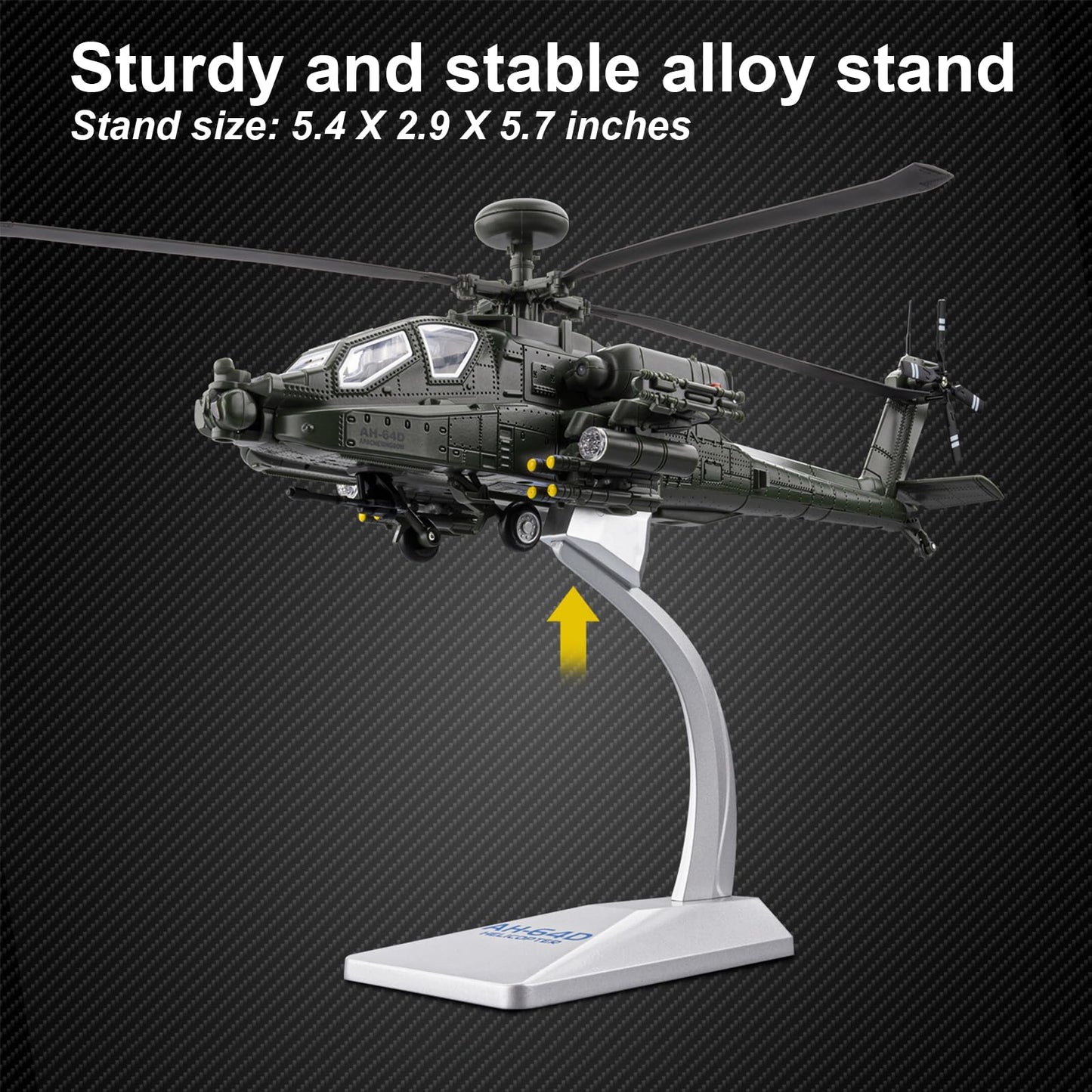 AH-64 Apache Attack Helicopter Diecast Model Airplane Toy, 1:46 Plane Military Fighter Jet Toy, Light and Sound for Kids 3+ (Gray)