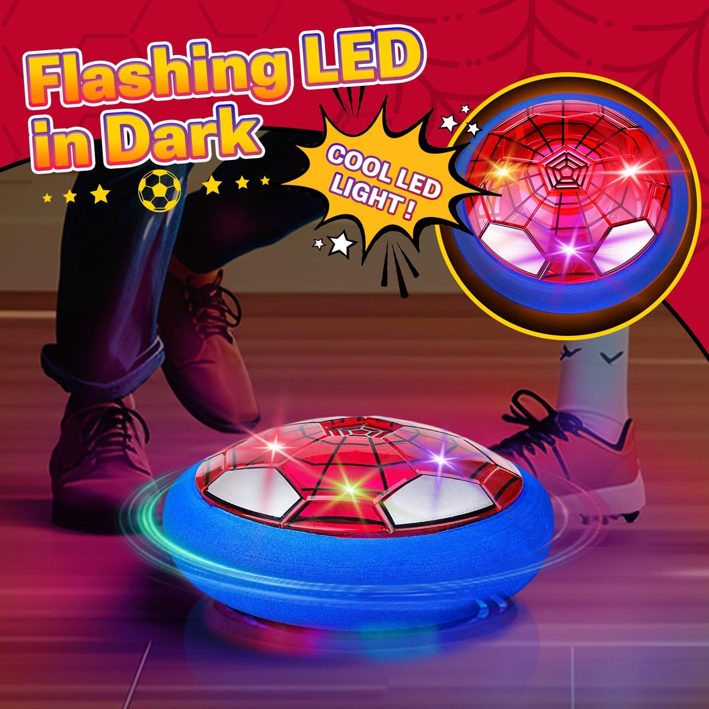 SUYUKI Hover Soccer Ball for Kids Boys, Spider Soccer Toys for Boys 4 5 6 7 8 9 10, Indoor Boy Toys with Led Lights and Foam Cushion Spider Hover Football Air Power Football
