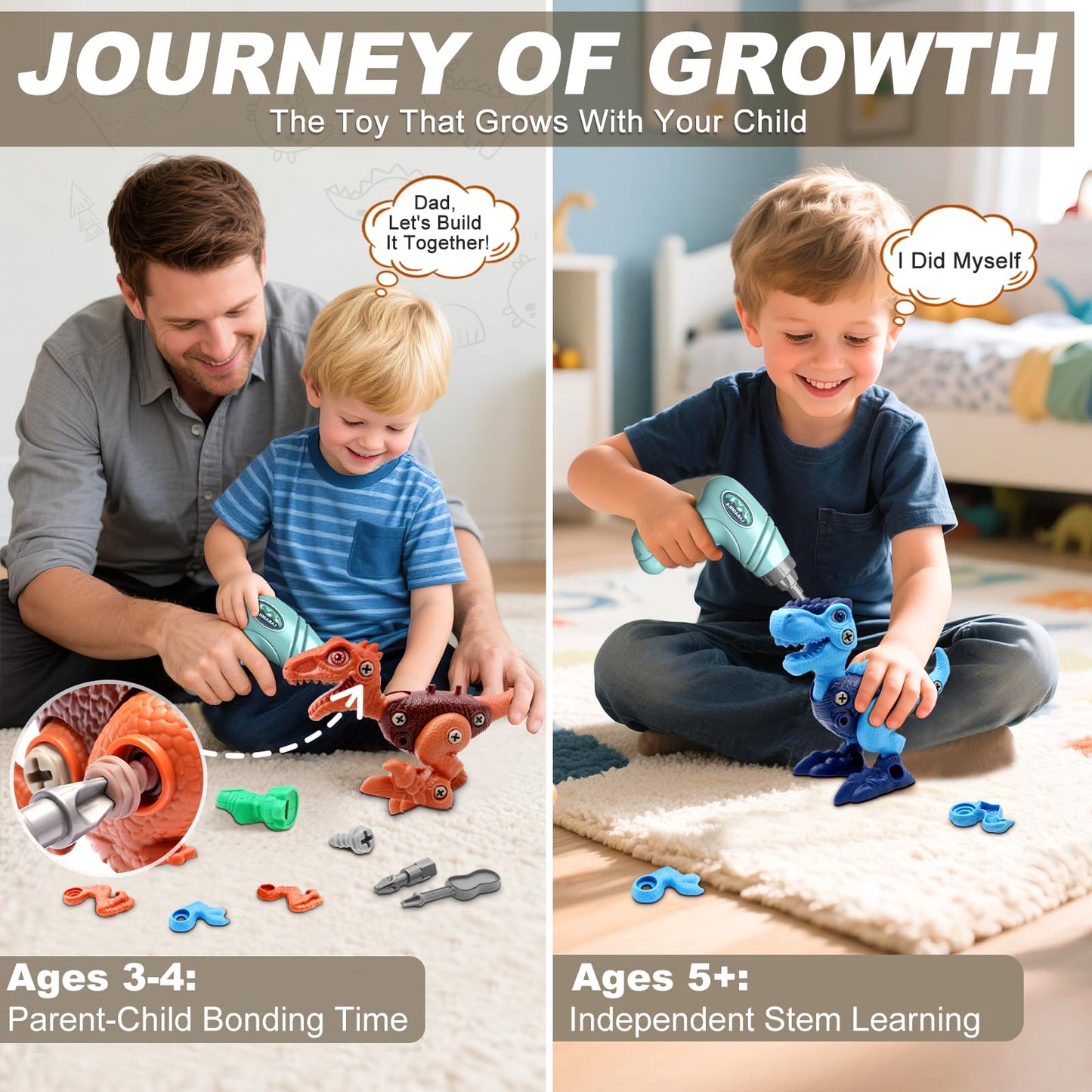 Laradola Dinosaur Toys for 3 4 5 6 7 8 Year Old Boys, Take Apart Dinosaur Toys for Kids 3-5 5-7 STEM Construction Building Kids Toy with Electric Drill, Party Christmas Birthday Gifts Boys Girls