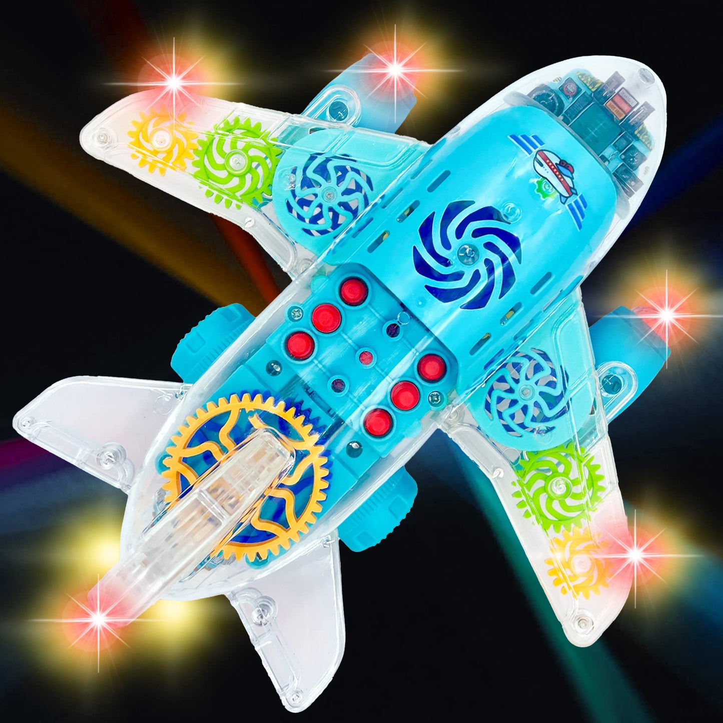 ArtCreativity Light Up Transparent Airplane & Car Toys: Bump and Go Fun with Moving Gears, Music, LED Effects, Ages 3+, Great Birthday Gift Ideas (2PC Set)