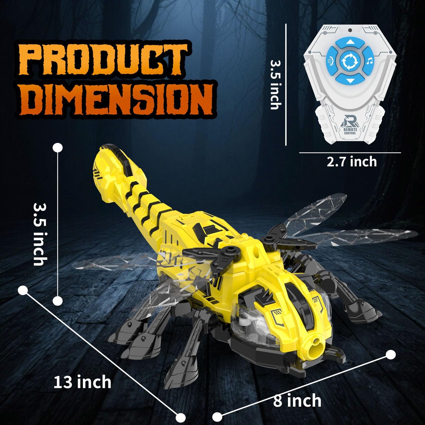 Remote Control Dragonfly Toy, Robot Dragonfly with 2.4 GHz Remote Controller, RC Stunt Robot with Spray/Lights/Music, Dragonfly Gift for Boys Girls, Halloween, Christmas, Toys for Party Prank, Yellow