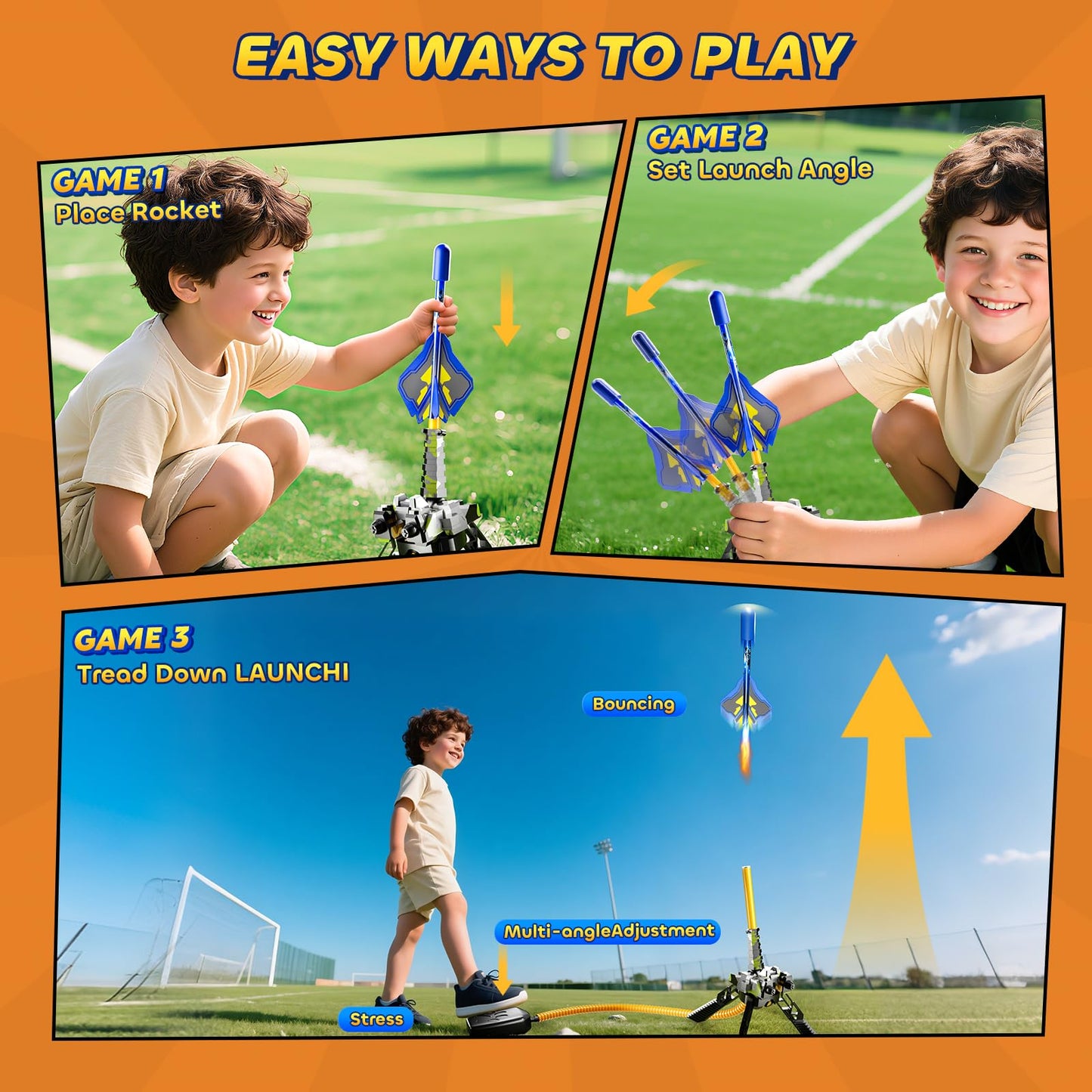 DULONIME Rocket Launcher for Kids with 4 LED Airplane Rockets and Tank Launcher, Outdoor Toys for Toddlers, Rockets for Kids Age 4-8, 2 3 4 5 Year Old Boy Birthday Gift, Launching up to 120+ Feet