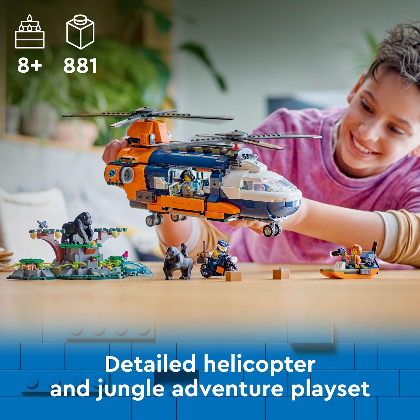 LEGO City Jungle Explorer Helicopter Toy at Base Camp - Kids Toy Adventure Building Set for Boys & Girls, Ages 8+ - with 5 Minifigures & Gorilla Figures - Gift Ideas for Birthdays - 60437