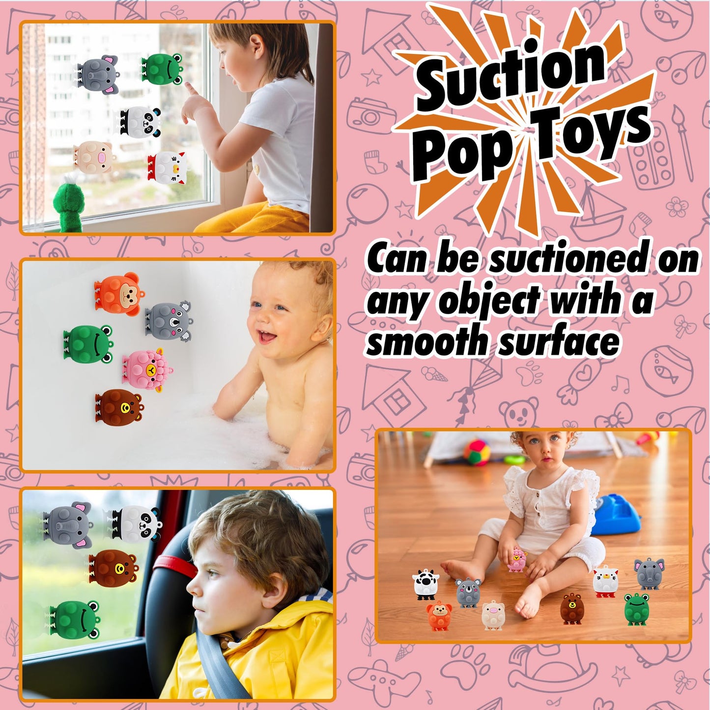 ChildFun 12 PCS Party Favors for Kids, 3D Animal Pop Toys, Goodie Bags Stuffers for Kids, Pinata Stuffers Carnival Prizes,Fidget Toys Bulk, Prize for Classroom, Suction Toys for Toddlers