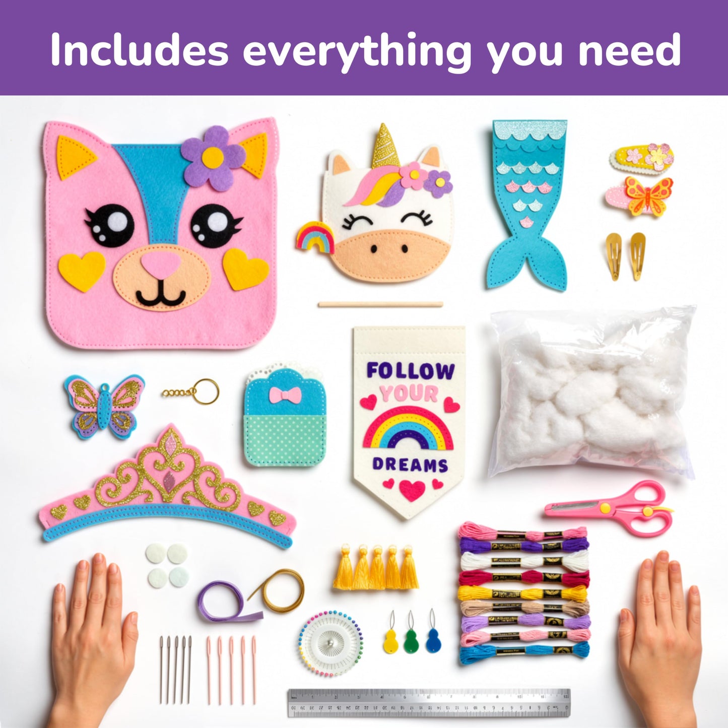 Kids Sewing Kit for Beginners Ages 6-12, Cute Felt Craft Projects with Easy Step by Step Instructions, My First Sewing Kit for Girls and Boys with Pre-Cut Shapes, Educational Learning Activity