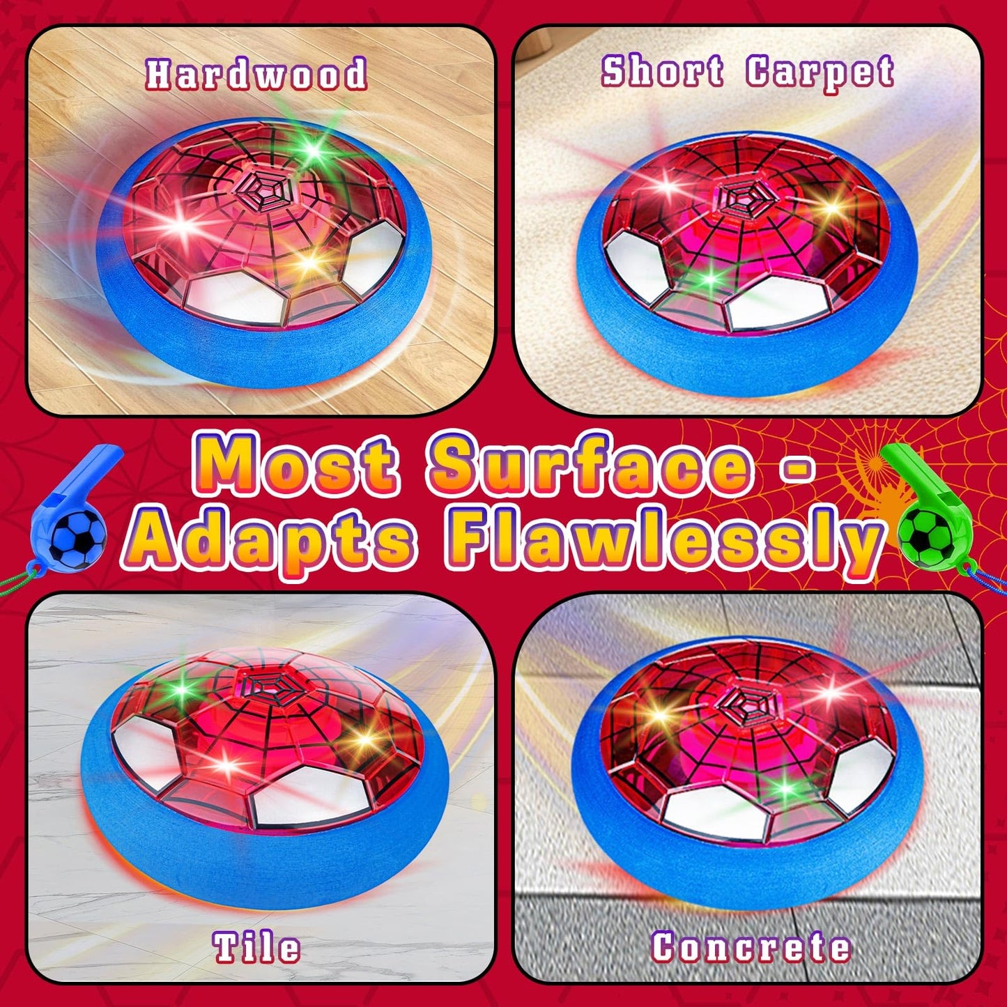 SUYUKI Hover Soccer Ball for Kids Boys, Spider Soccer Toys for Boys 4 5 6 7 8 9 10, Indoor Boy Toys with Led Lights and Foam Cushion Spider Hover Football Air Power Football