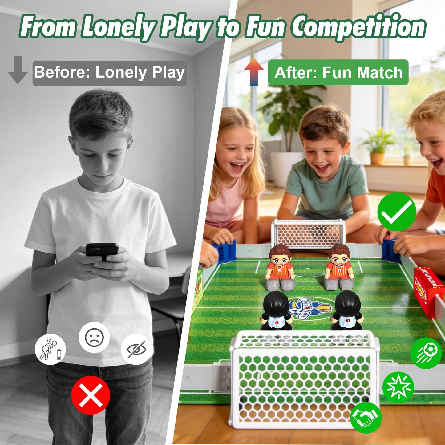 Cokzer Remote Control Soccer Toy, Foosball Table Game for Kids with 4 Remotes, 3 Balls, LED Scoreboard, Lights & Sound, Rechargeable RC Soccer Board Game for 1-4 Players Ages 6+