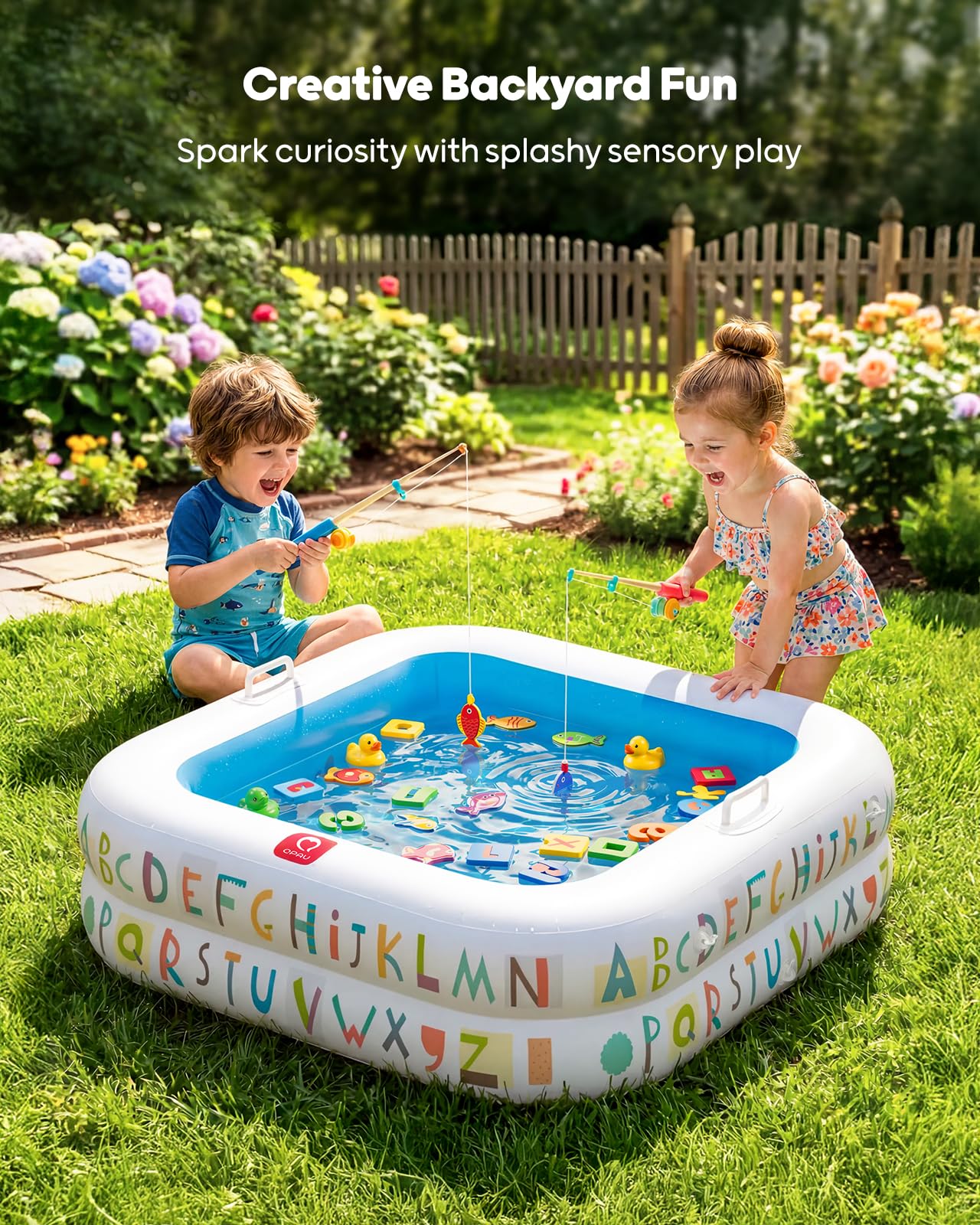 QPAU Baby Pool with Detachable Canopy for Sun Protection, 35" x 10" Portable Inflatable Kids Pool with Padded Bottom, Kiddie Pool & Ball Pit with Handles for Backyard and Indoor, Ages 1-3 (Blue)