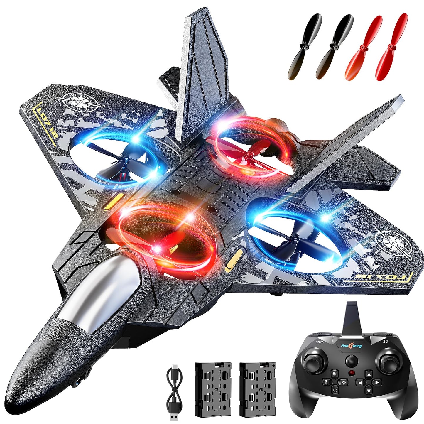 NIPLOOOW Foam Remote Control Airplanes Rc Planes for Kids 4-8, Remote Control Planes Fighter Jet with Light, 360° Flip Fighter Jet Toy, Gravity Sensing, Stunt Roll, Gifts for 6 7 8 10 12 Year Old Boys
