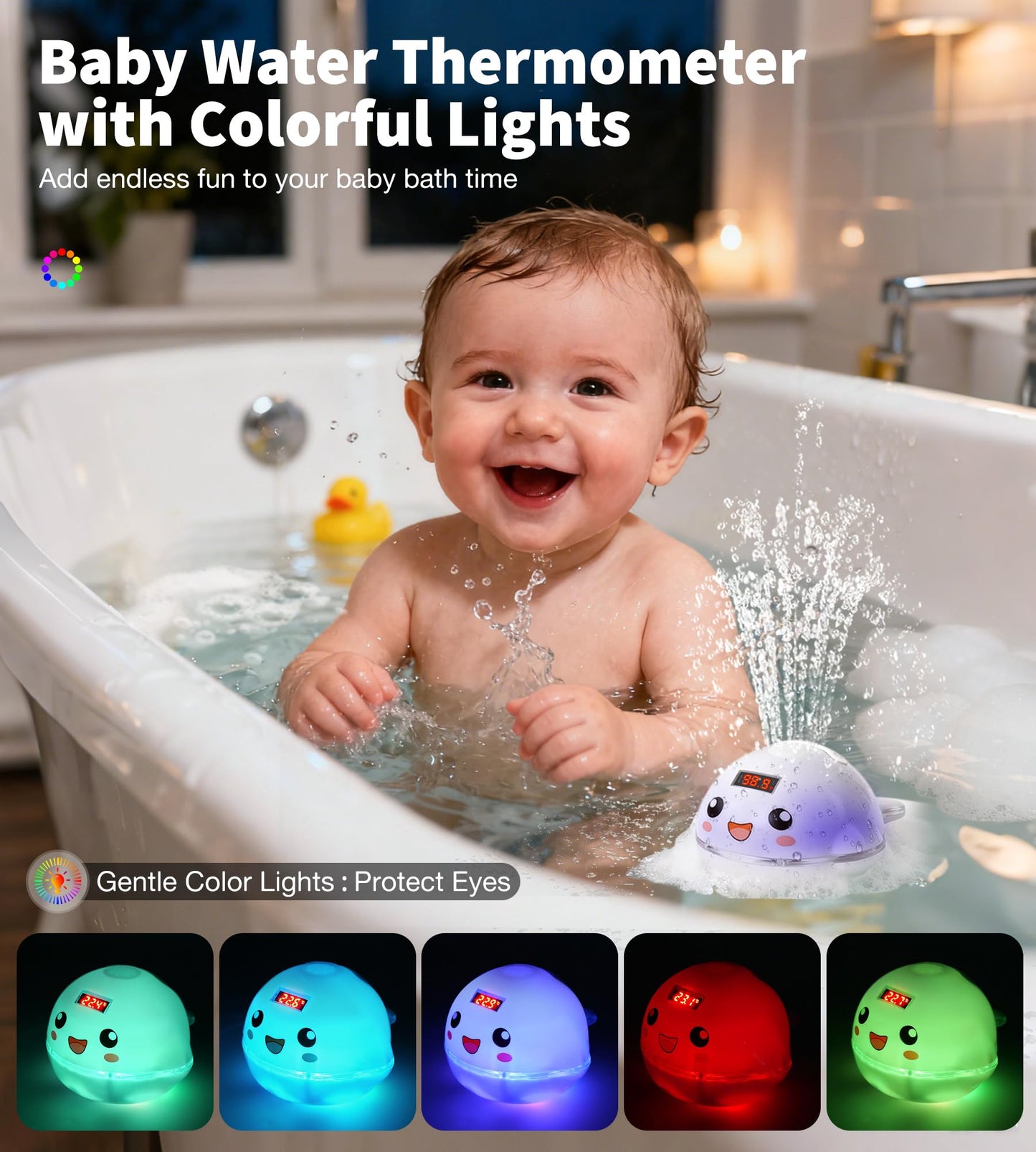 Pircaath Baby Bath Toy Sprinkler with Thermometer, Temp Alarm & Backlit Display, BPA-Free | CPC Certified for Safety, Light Up Whale Bath Toy for Kids Ages 1-3, Bathtub Water Toys for Toddler, Newborn