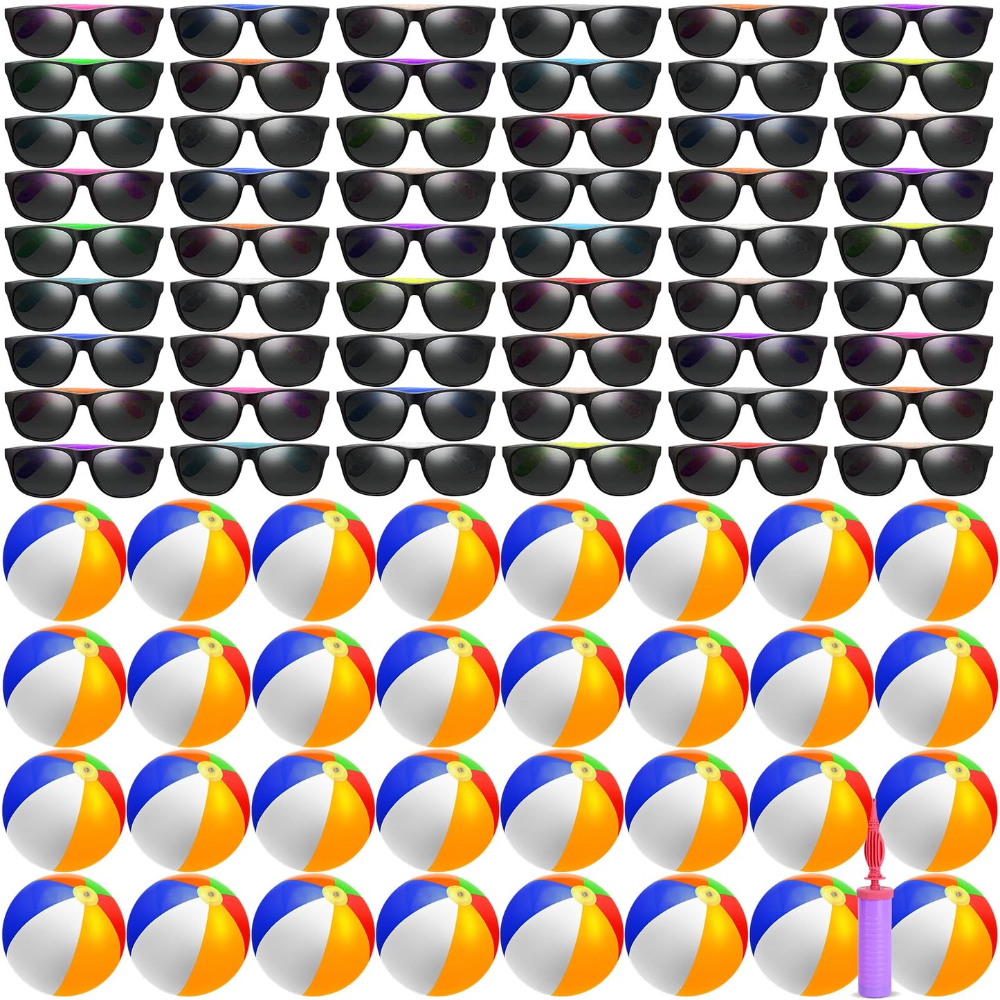 Oleitodh 72 Pcs Sunglasses Beach Balls Party Favors 12 Inch Inflatable Pool Beach Balls Bulk for Kids Adults Rainbow Pool Balls Park Backyard Summer Water Fun Birthday Parties Supplies
