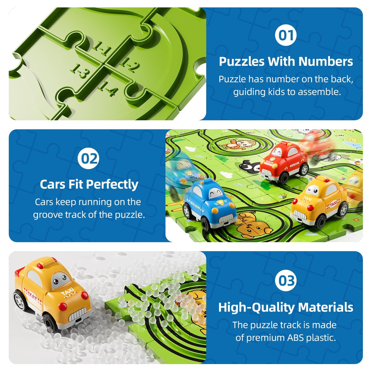 Bennol Toddler Car Toys Gifts for 2 3 4 5 Year Old Boys 73PCS Jigsaw Puzzle Race Track Car Set Toys for Kids Toddlers 1-3 2-4 3-5 4-6 Puzzle Race Car Tracks Birthday Gifts for 2 3 4 5 Year Old Boy