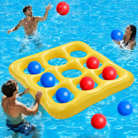 Inflatable Pool Toys Games Set - Tic-Tac-Toe Toss Game Floating Toy with 10 Balls, Outdoor Swimming Water Toys for Kids Adults