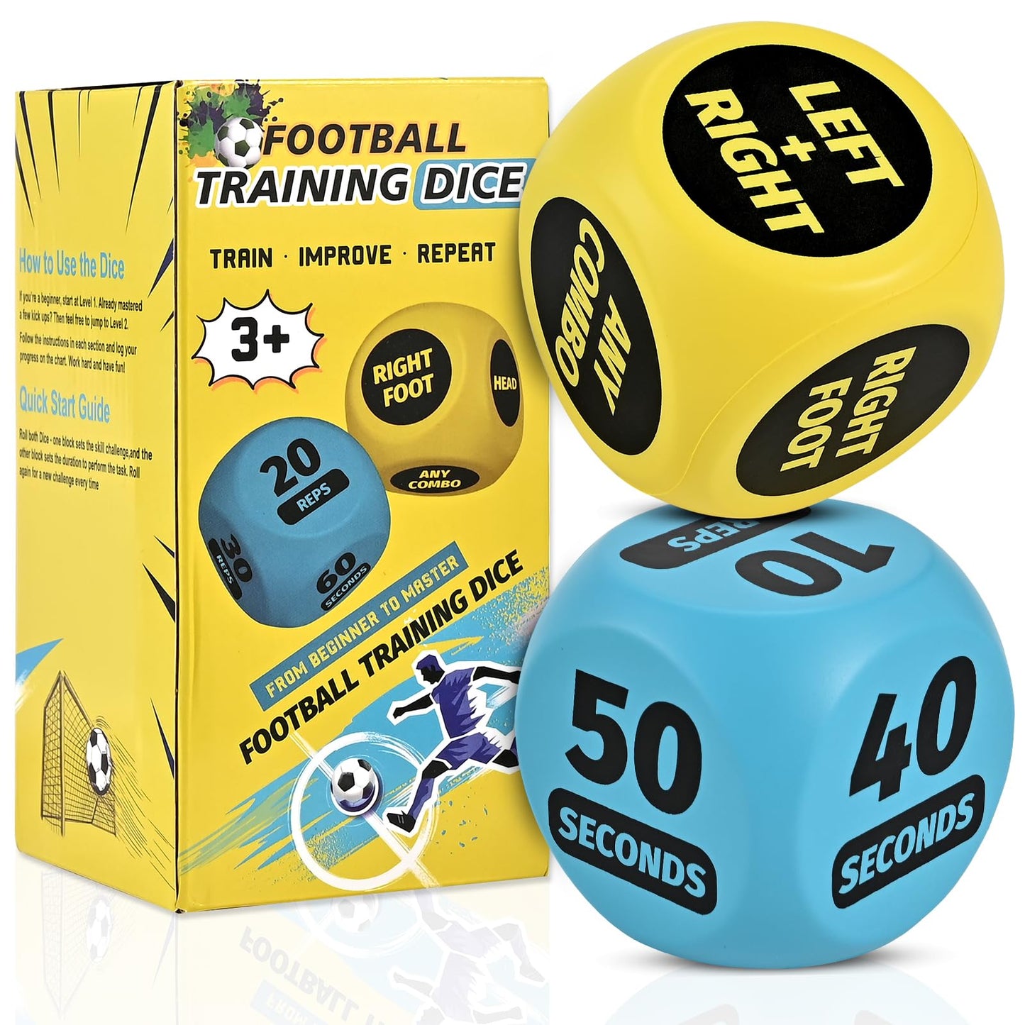 Soccer Training Dice Set - 2 Pack Ideal Soccer Gifts for Boys 8-12, Girls, Teams & Coaching Drills - Practice Equipment with Action & Time Challenge Mode - Fun Sports Games for Kids