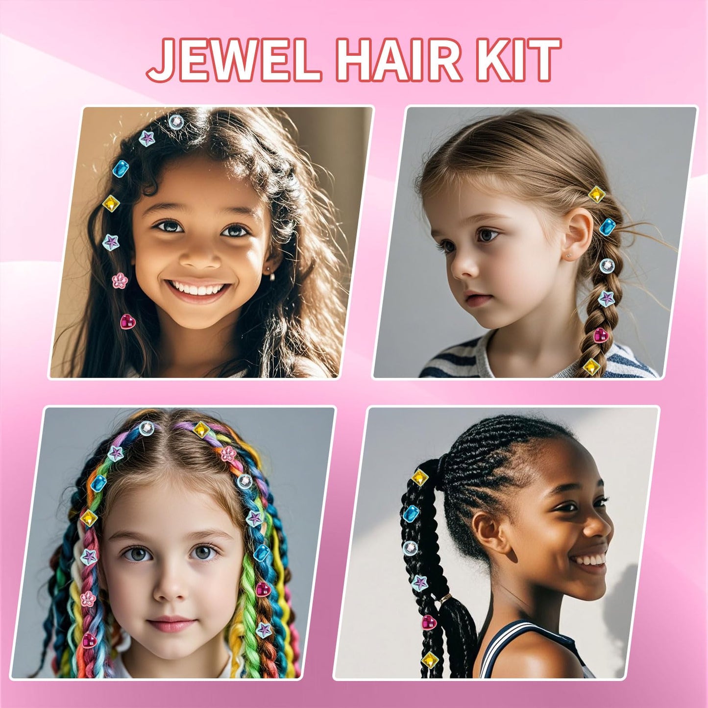 Lucky Mami Hair Gem Stamper Kit, Hair Bedazzler Styling Tool with Reusable Rhinestones, Girls Hair Accessories, Birthday Gift Toy