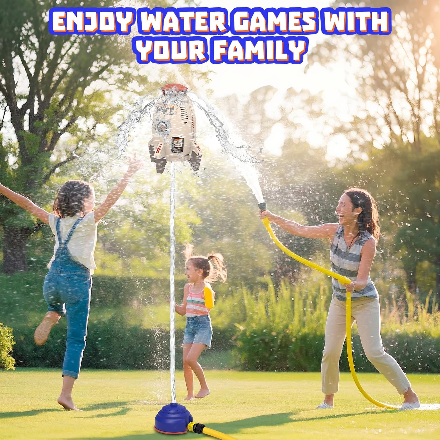 Sprinkler Rocket Launcher Toys for Kids - Outdoor Water Toys Water Splash Rocket, Summer Garden Lawns Water Toys Spray 360-Degree Rotation for Boys and Girls 3-12 Year Old Holiday Birthday Gifts