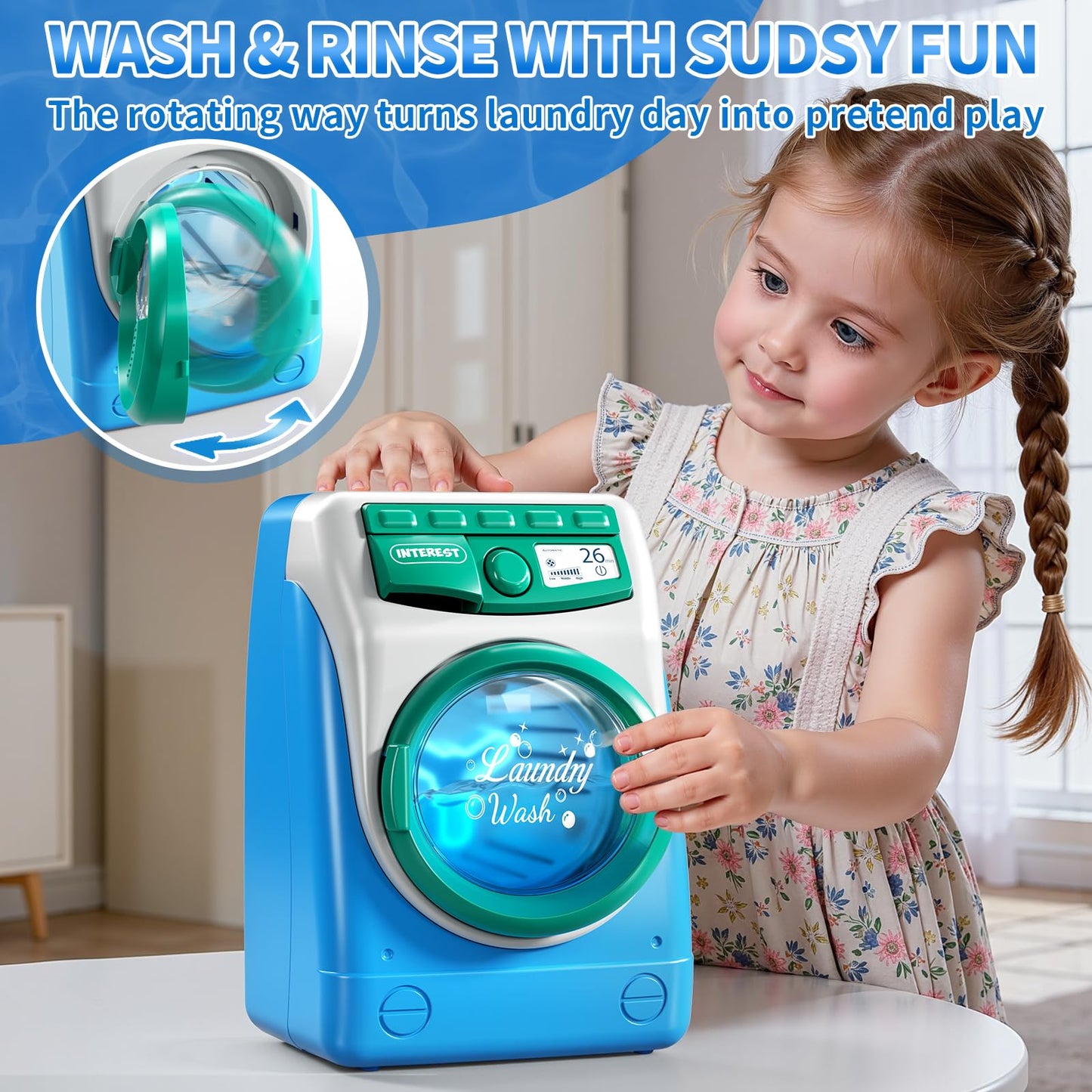 KIZONLY Toy Cleaning Set for Toddlers 1-3, Kids Cleaning Toy with Toddler Vacuum Cleaner, Toy Washing Machine, Small Iron, Light and Sound, Pretend Play Birthday Gifts for 3 4 5 6 7 8 Year Old Girl