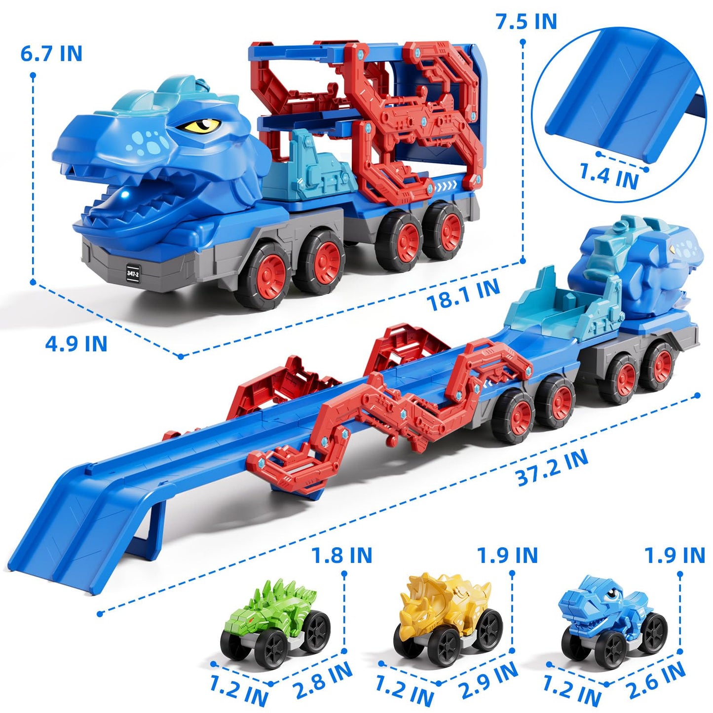 10 in 1 Dinosaur Truck Toys for Kids Toddlers Boys 3-5 4-8, Dino Carrier Truck with Foldable Track, Spray, Light & Sounds and 9 Dino Cars, Birthday Gifts for Kids Boys Girls 3 4 5 6 7 8 Year Old