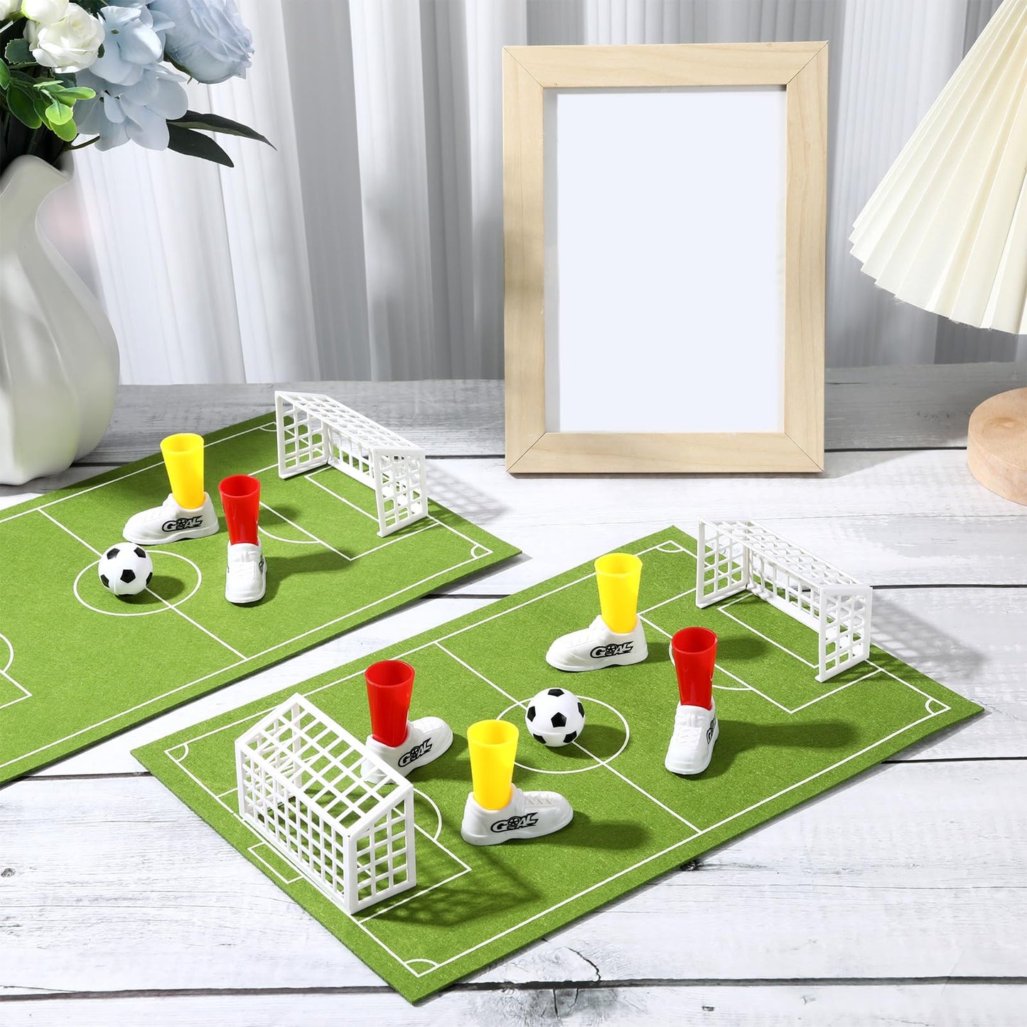 Simgoing 4 Set Soccer Football Centerpieces Table Decor Sports Party Decorations Pitch on The Table Game with 4 Flick Games Set Office Sports Party Favors(Soccer)