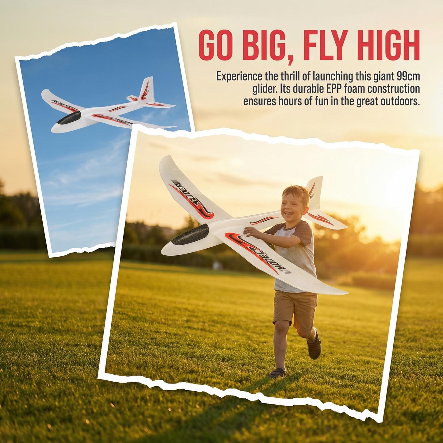 TOYANDONA Foam Glider Airplane Toys, 39 Inch Large Aircraft Hand Throwing Planes 2 Flight Mode Flying Toy Styrofoam Airplanes for Kids Birthday Party Favors Outdoor Yard Games