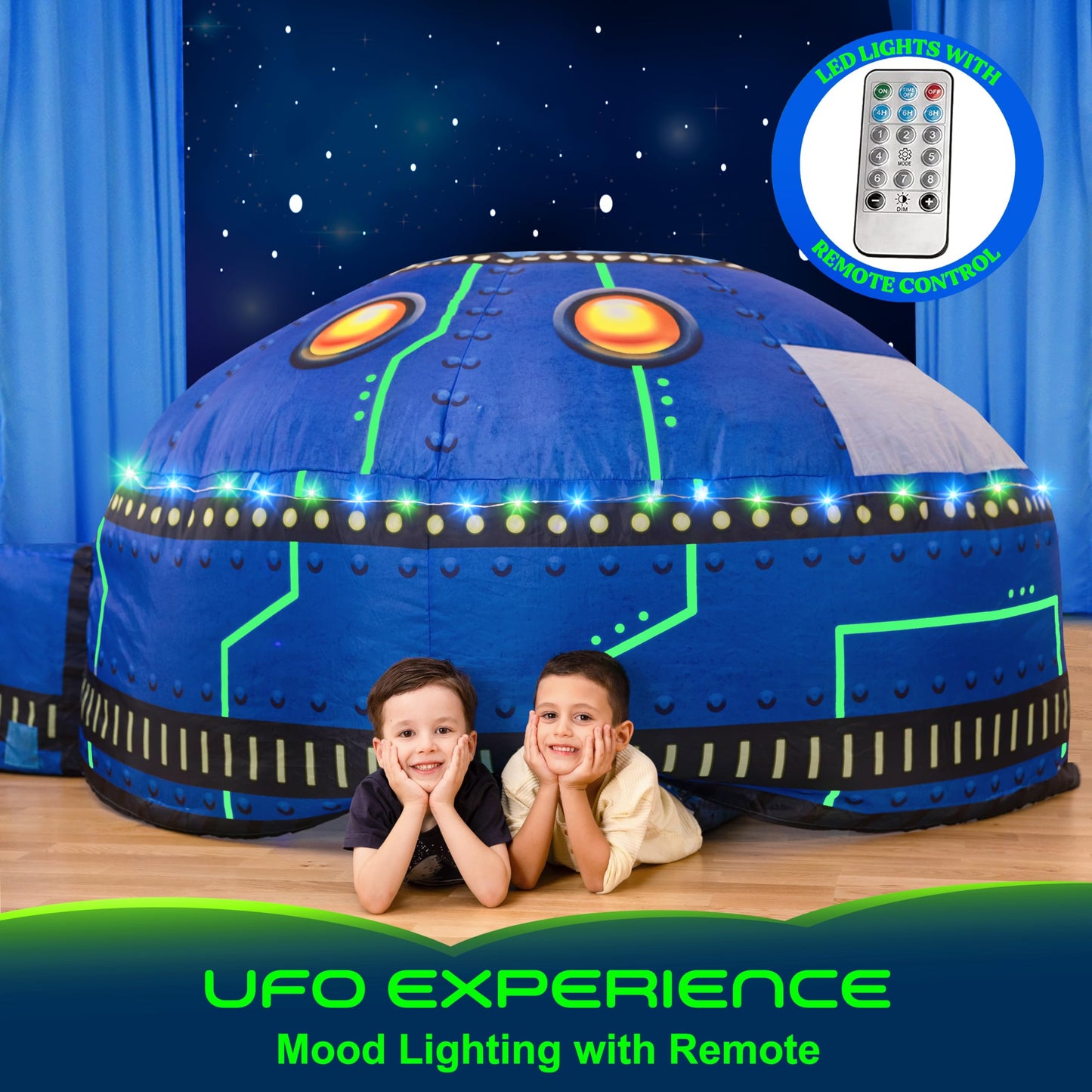 W&O Glowing UFO Aerodome with LED Lights & UFO Sound Button – Glows in the Dark, Offering an Extraordinary Space Adventure for Kids Ages 3-12 (Fan Not Included)