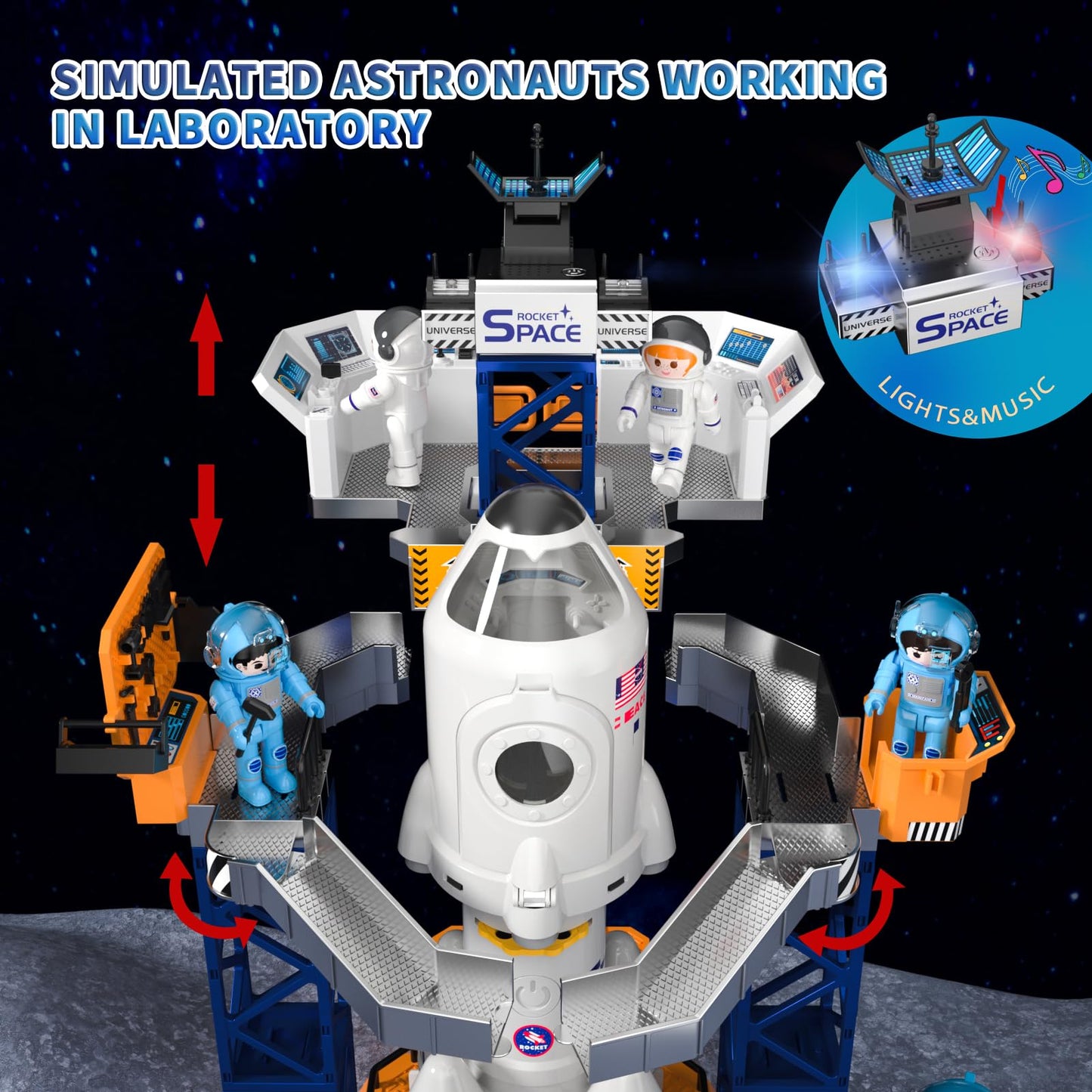 BLmukce Space Rocket Toys for Kids 3 4 5 6 7 8 Year Old Boys, Kids Spaceship and Rocket with Astronauts Figures and Rocket Launcher for Indoor Outdoor, Birthday Toy for Boys Girls Age 3-5