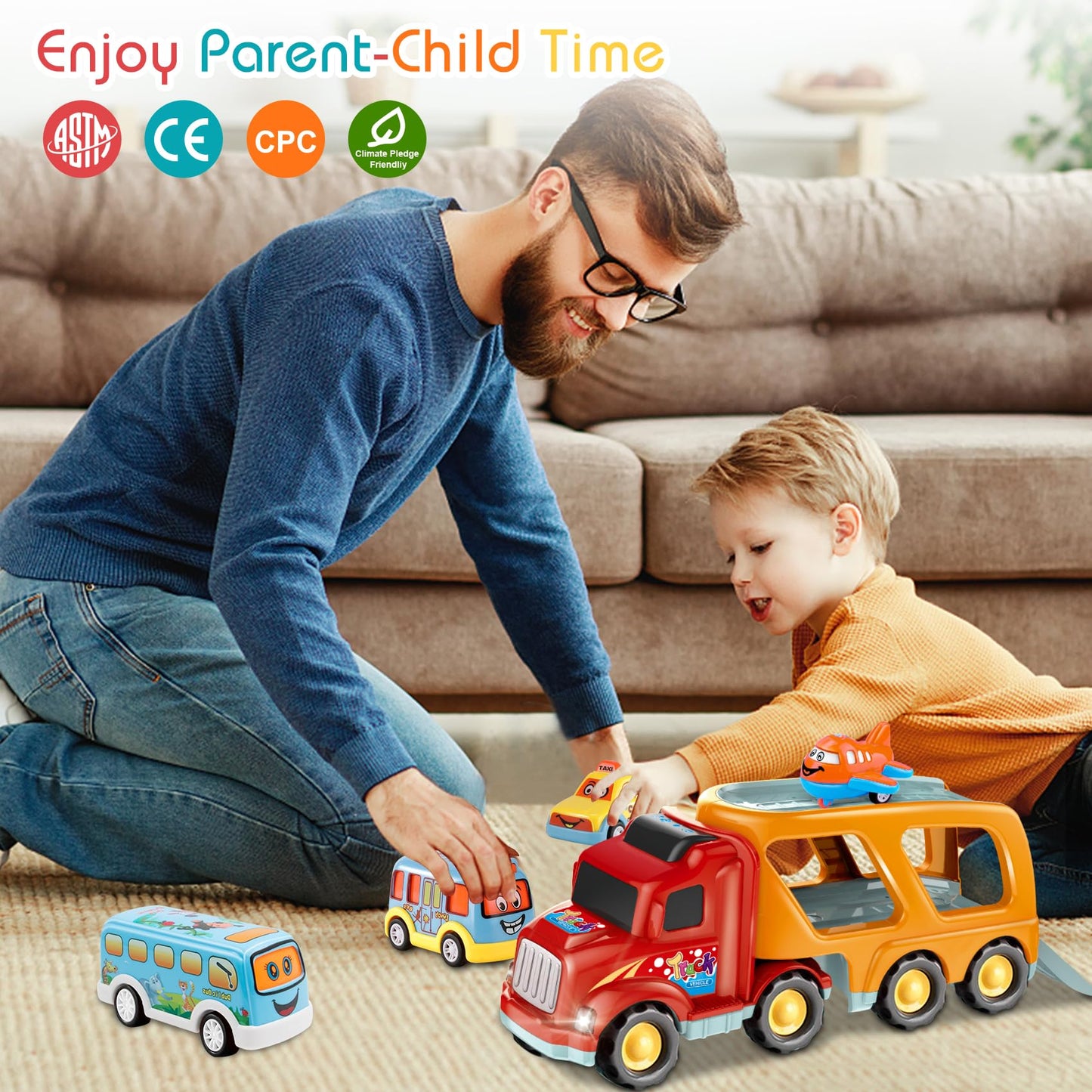 Nicmore Carrier Truck Toddler Toys Car: Transport Toy for 1 2 3 4 Year Old Boys Girls 18 Month 5-in-1 Kid Playset Gifts for Preschool Birthday Christmas
