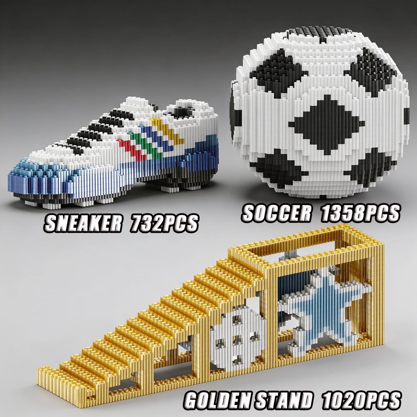 USVillGO 2026 New Soccer Ball with Sport Sneaker Building Block Set, Realistic Soccer, Luminous Crystal Shoe, Golden Stand STEM Bricks, DIY Educational Toy World Football Cup Gifts for Teen, Adult