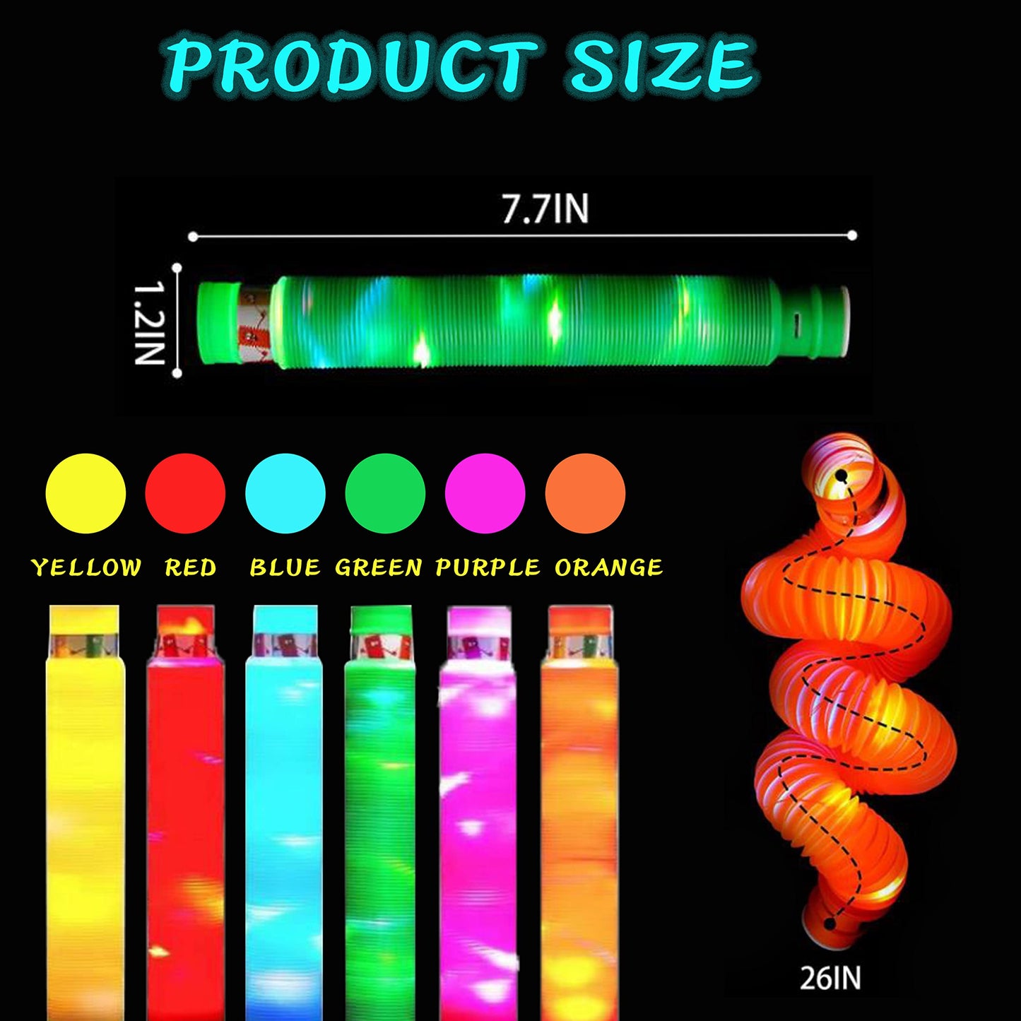 ProlPings 30 Packs Light Up Pop Tube,Glow Sticks Bulk Party Favors for Kid Glow in Dark Party Supplies Glow Fidget Tubes Sensory Toy bulk Stretchy Tubes for Adult Stress-Relief Birthday Wedding