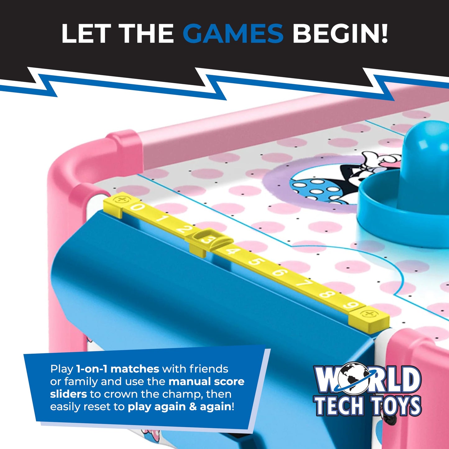 Disney Minnie Mouse Air Hockey Table for Kids - Wooden Tabletop Game with Puck, Pushers & Air Flow System - Disney Toys for Kids 4+