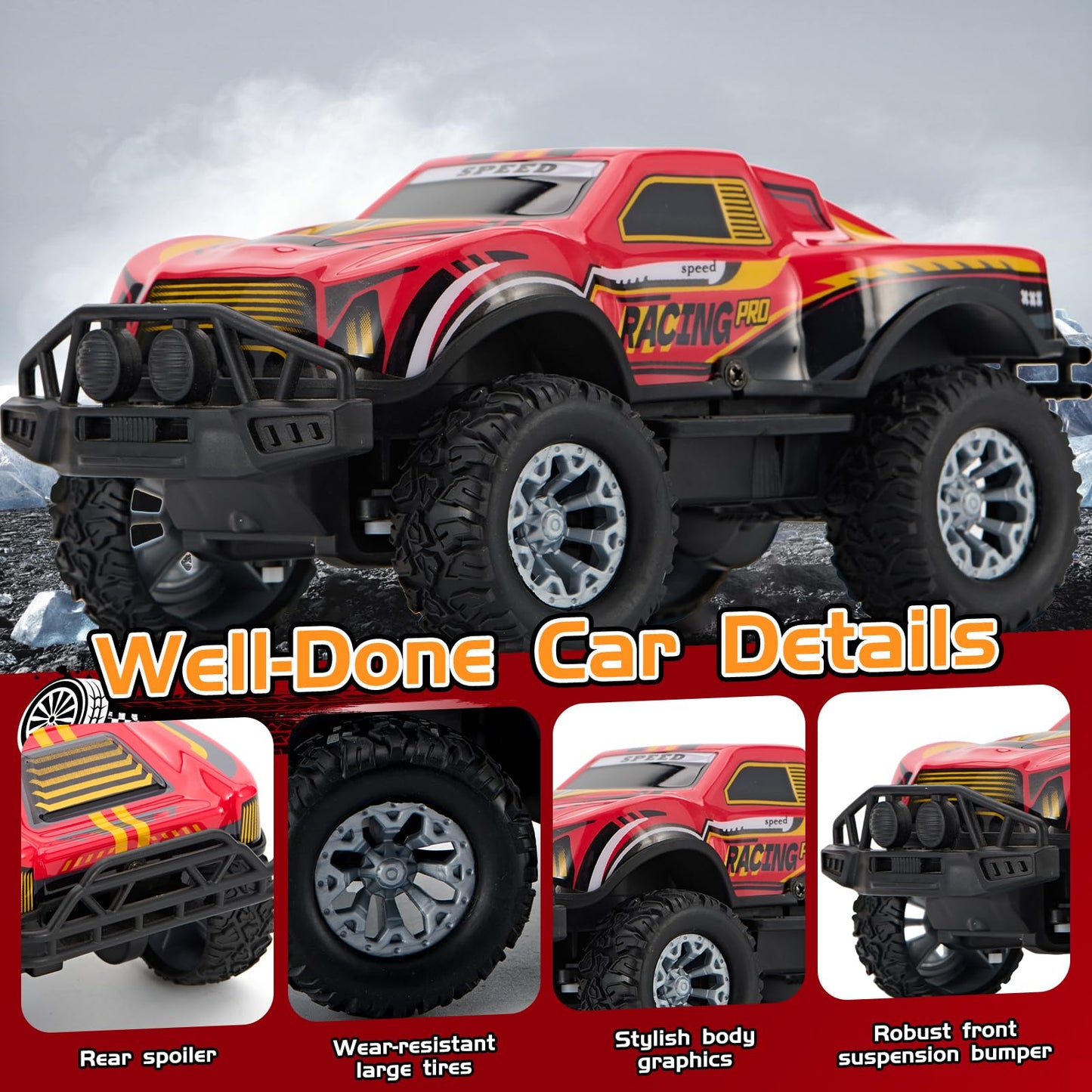 JOYBLI Remote Control Cool Off-Road Vehicle Truck, 2.4GHz RC Car with LED Lights, 1:20 Scale Off-Road Vehicle, Red RC Truck,Remote Control car from a Long Distance,Gifts for Children (RED)
