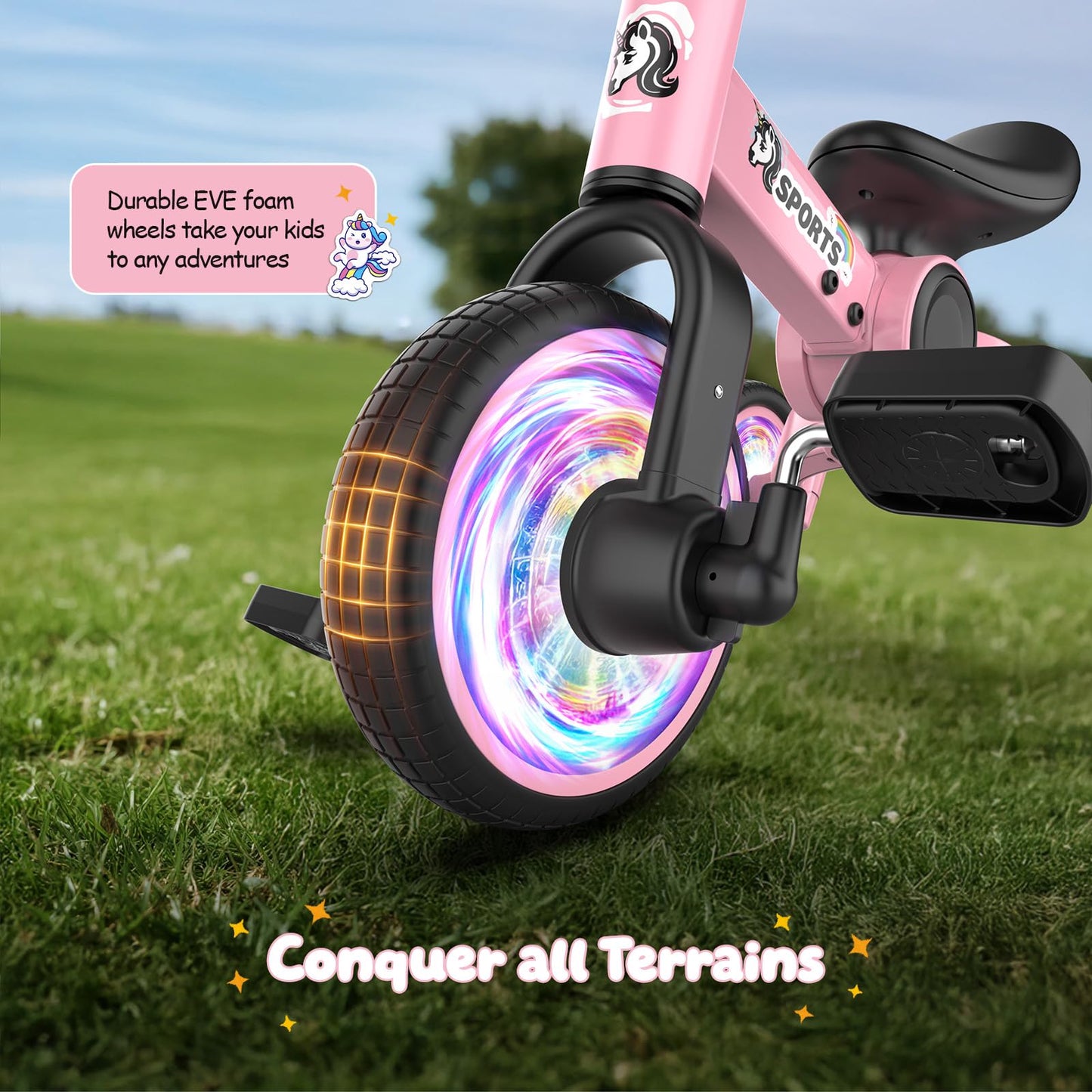 3 in 1 Toddler Balance Bike for 1-4 Year Olds, Colorful Lighting Baby Toddler Tricycle for 1 2 3 4 Year Old with Removable Pedals, Kids Bicycle Toy for Boys Girls Balance Training, Birthday Gift