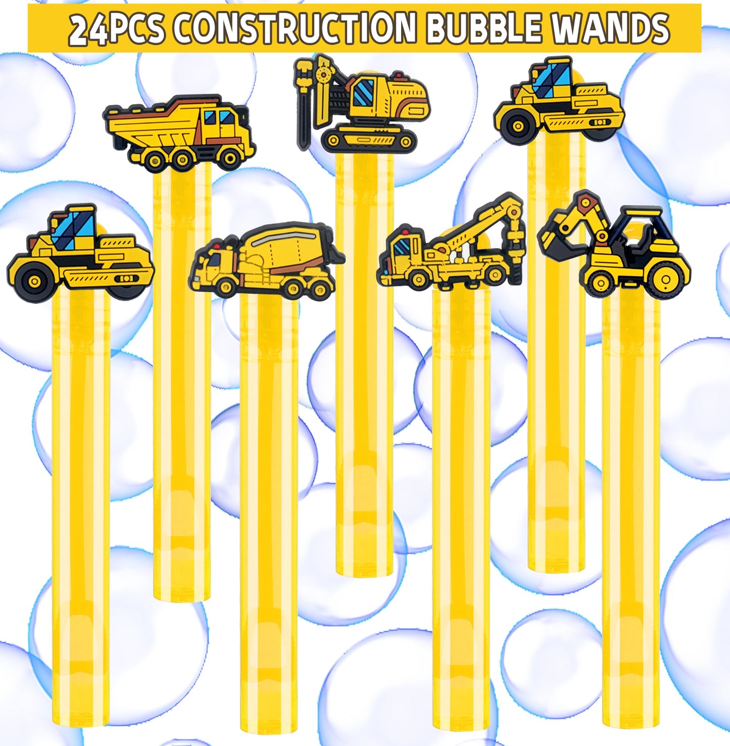 24Pcs Construction Bubble Wands for Kids Construction Party Supplies Favors Decorations, Pinata Goodie Bag Stuffers & Classroom Prizes