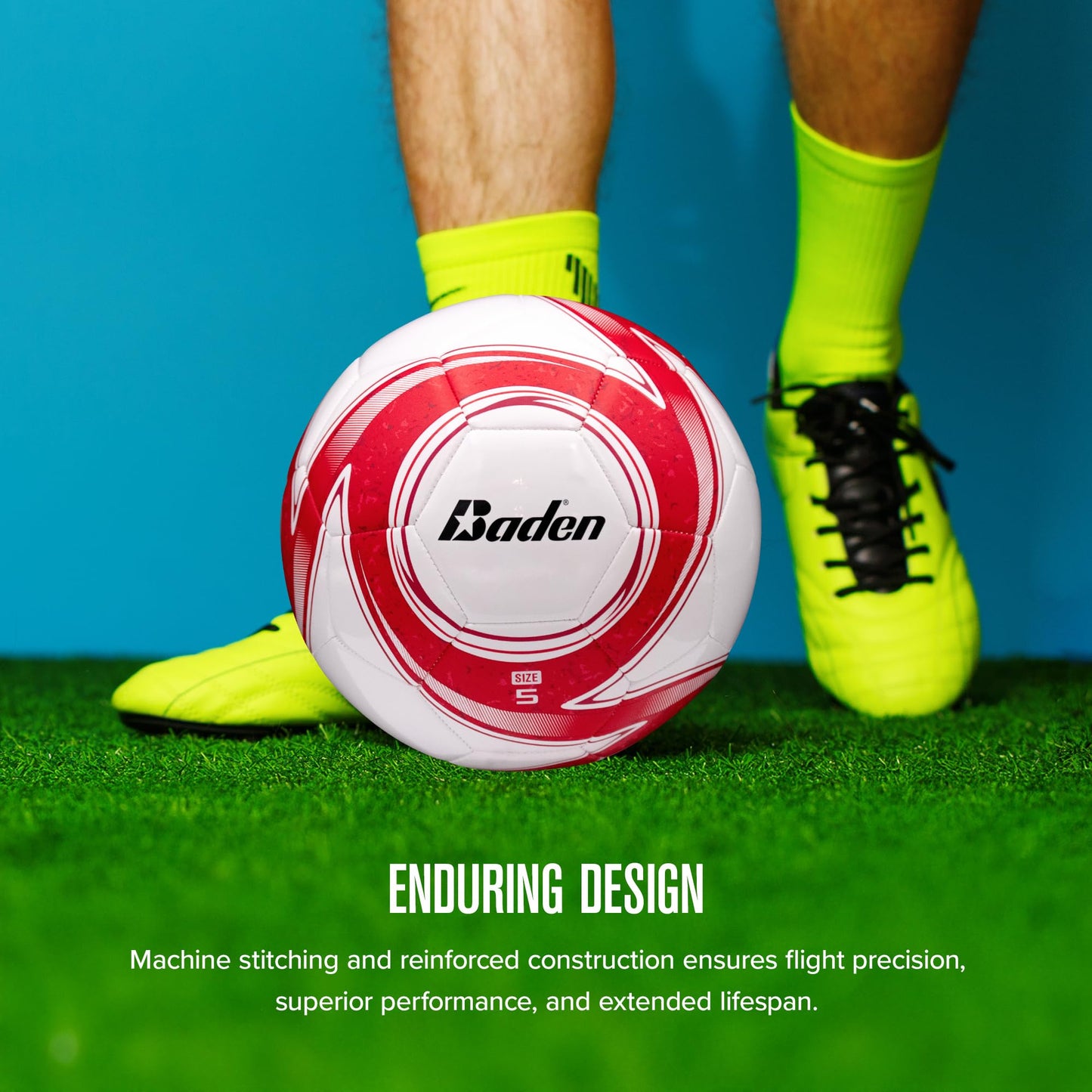 Baden Z-Series Soccer Ball – Size 3, 4, or 5 – Machine Stitched Durable Ball for Outdoor Play, Camps, Practice & Training – Cushioned Cover with Reinforced Bladder (Red, Size 5)