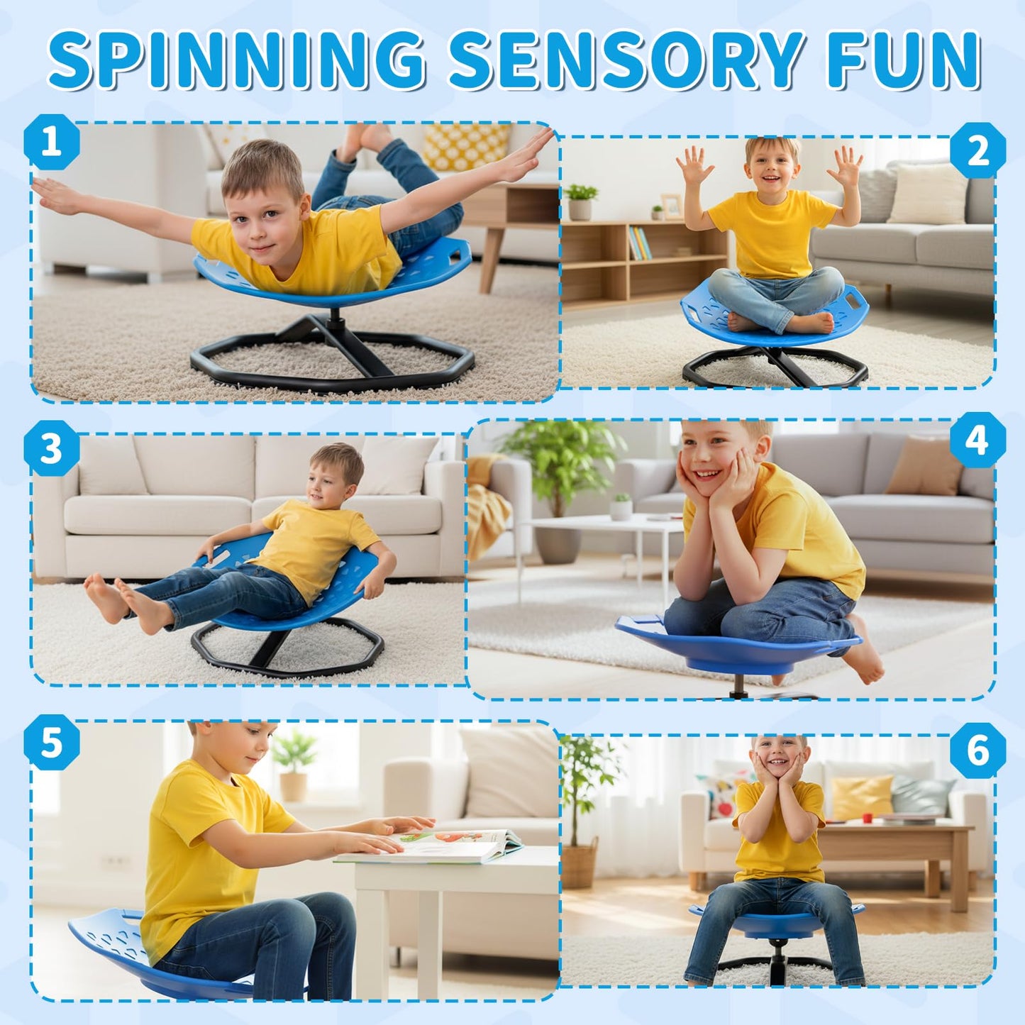 Pandapop Spinning Chair for Autistic Kids, Upgrade Handle Sensory Chair, Autism Sensory Products, 360°Silent Anti-Slip ADHD Chair, Sensory Toys for Autistic Kids Ages 3-5