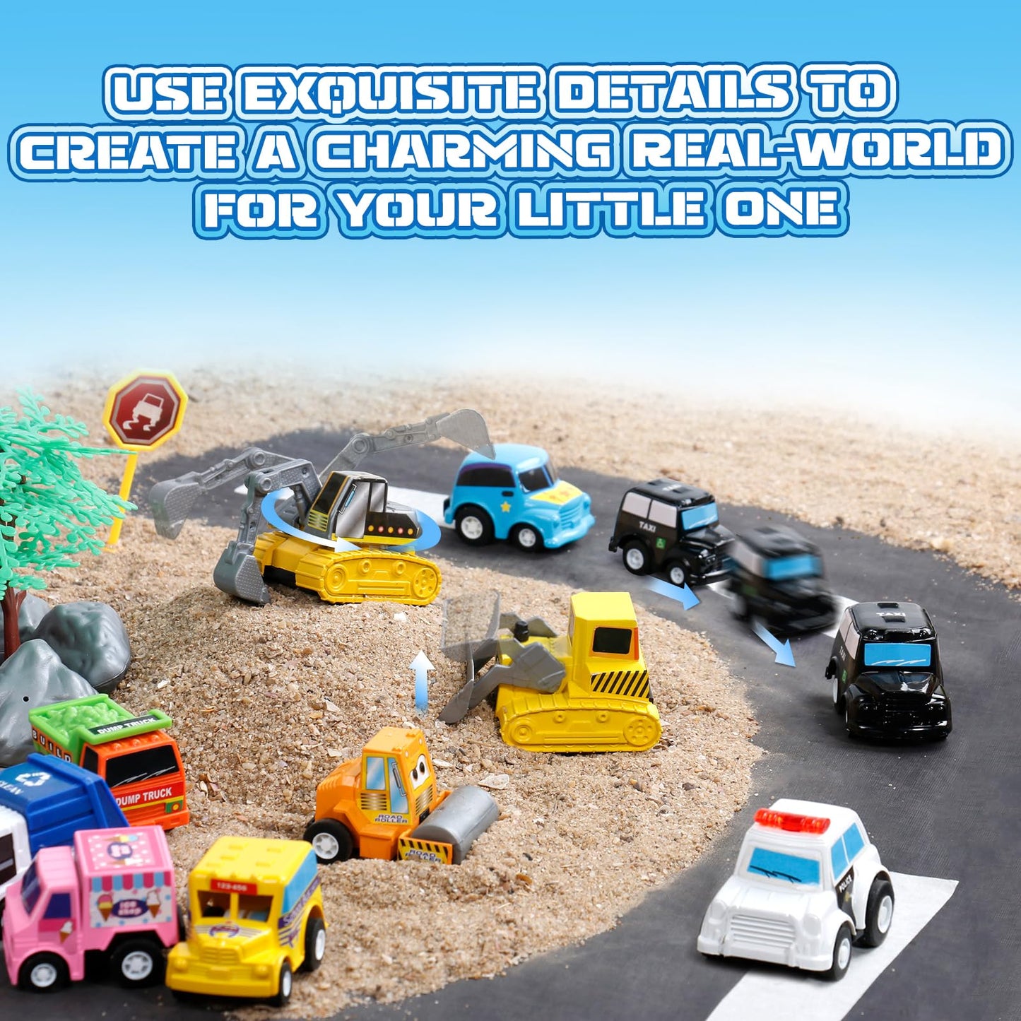 Fajiabao 18 PCS Toy Cars for Toddlers Mini Pull Back Cars Trucks Pinata Stuffers for Kids Party Favors for Kids 3-5 Classroom Prizes Basket Bulk & Goodie Bag & Treasure Box for 2 3 4 5 6 Boys Girls