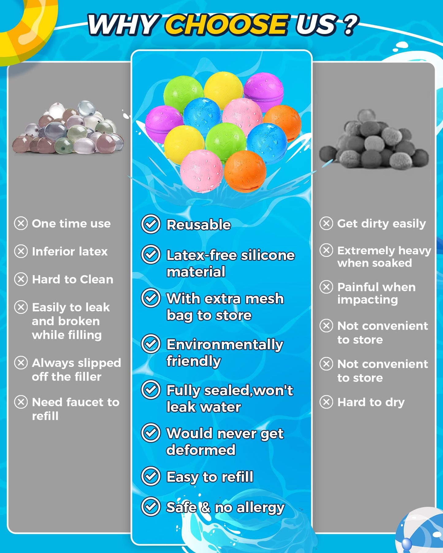 Tlitlimom 18Pcs Reusable Water Balloons, Summer Toy Water Toy for Boys and Girls, Pool Beach Toys for Kids ages 3-12, Outdoor Activities Water Toys Self Sealing Water Splash Ball for Fun