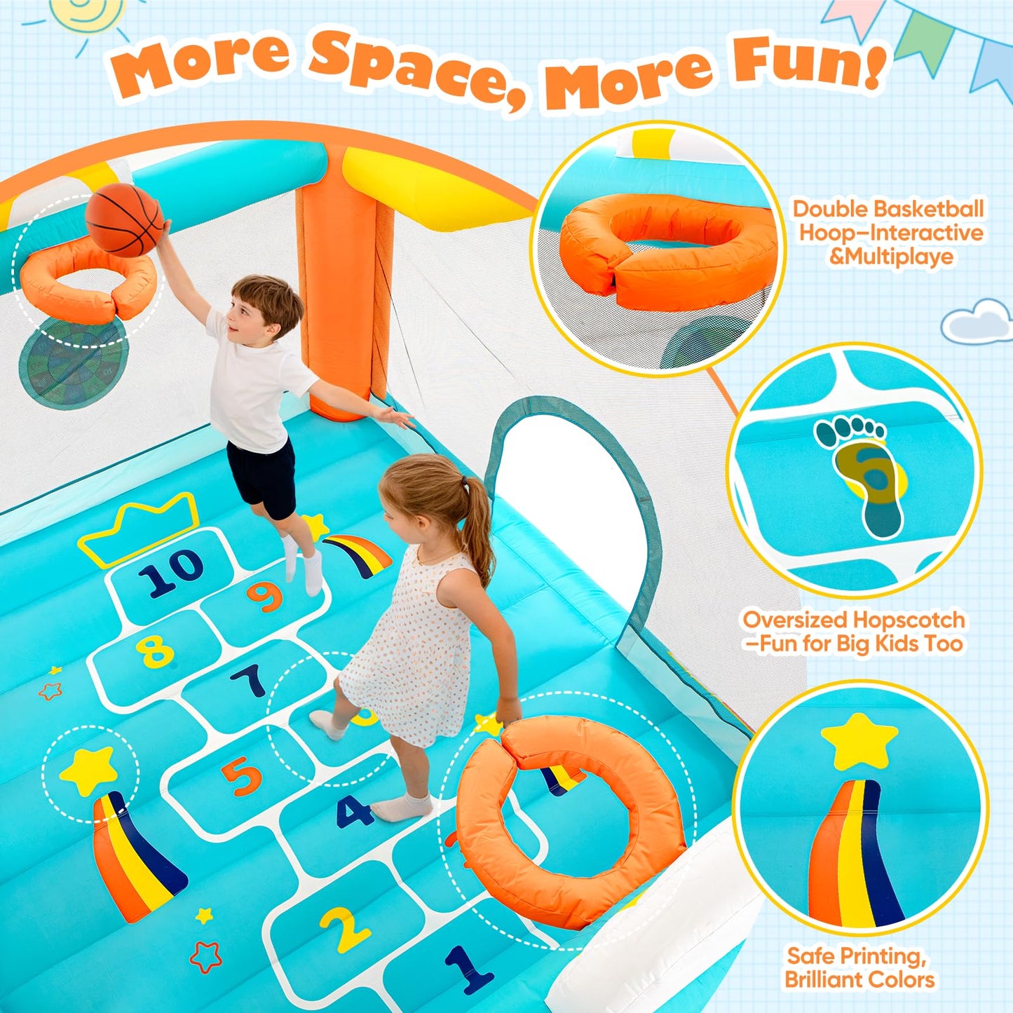 Bounce House for Big Kids 5-10, 12.5FT Windmill Inflatable Bouncy Castle with Slide & Games, Outdoor Backyard Birthday Party Jumper with Blower, Fits 4 Kids