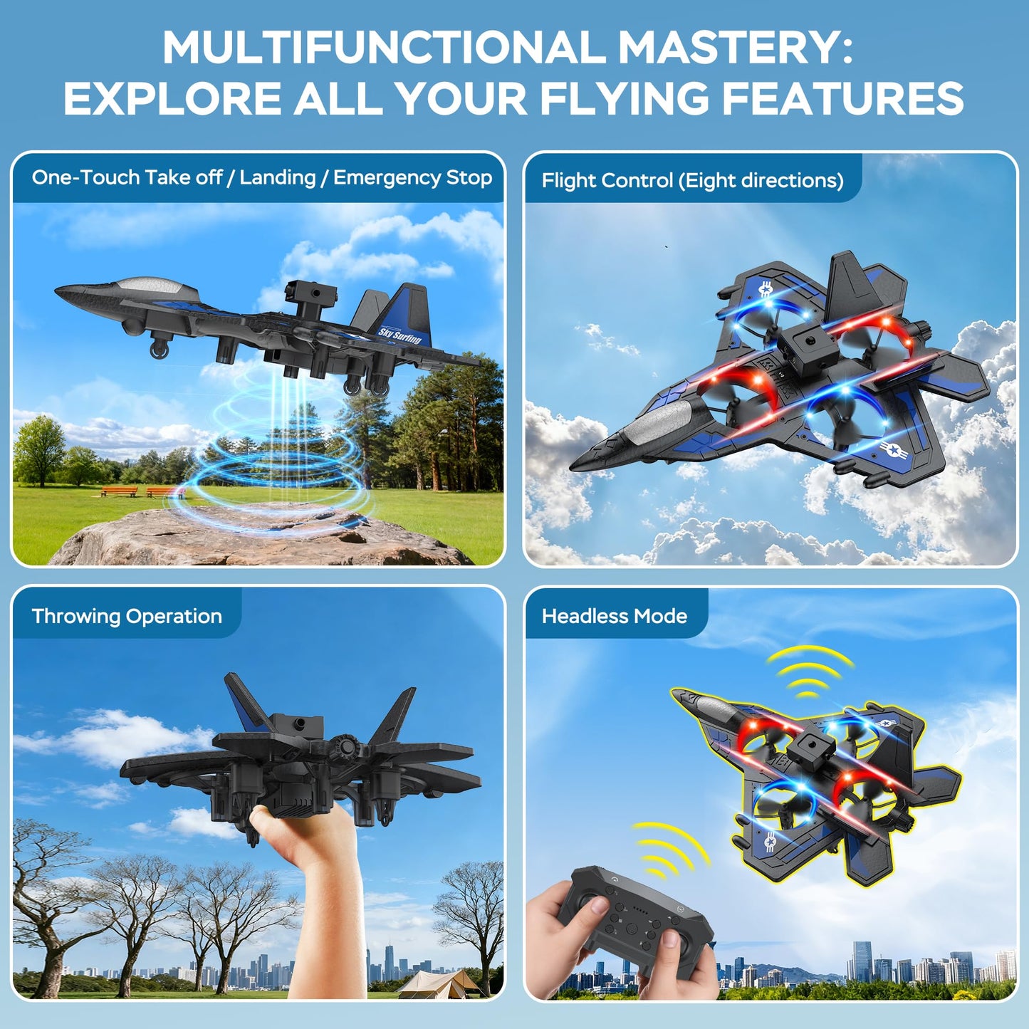 TUEESN RC Plane - 2.4GHz Remote Control Airplane with LED Lights, 360° Stunts & 6-Axis Gyro | Crash-Proof Foam Design | 40 Min Flight | Best Gift for Kids (Beginner Friendly)