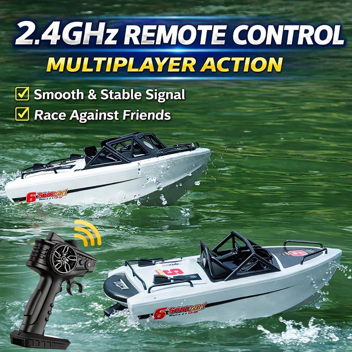 CLORPTYSL Small Jet Propulsion RC Boat with Brushless Motor for Beginner, Mini Yacht-Style Remote Control Boat for Kid, Waterproof Electric Boat for Swimming Pool & Lake & River(Grey)