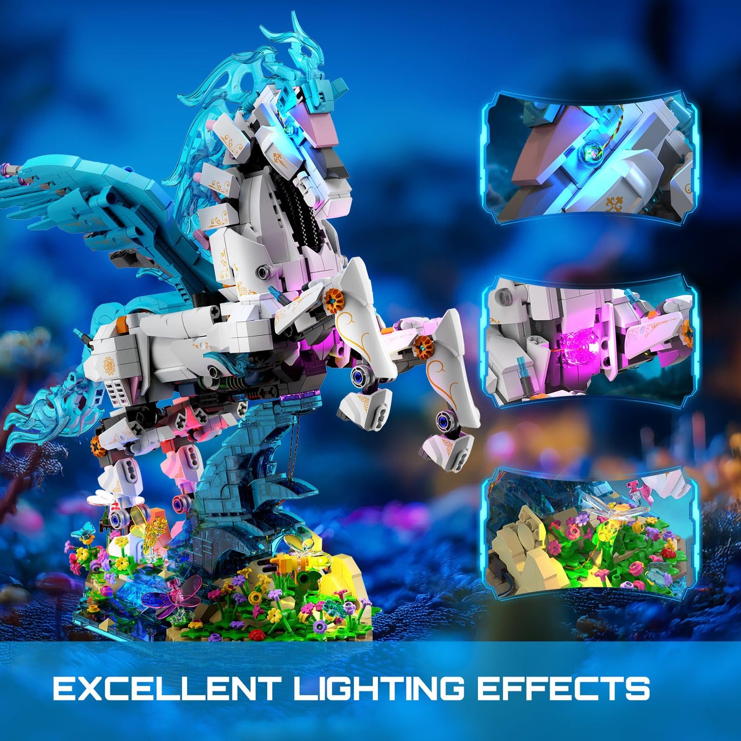 Brihappen Flying Horse Building Set with LED Light, Greek Mythology Pegasus Collection 3D DIY Model Kits, Toy Building Blocks Set for Adults, Creative Gifts for Birthday and Festival