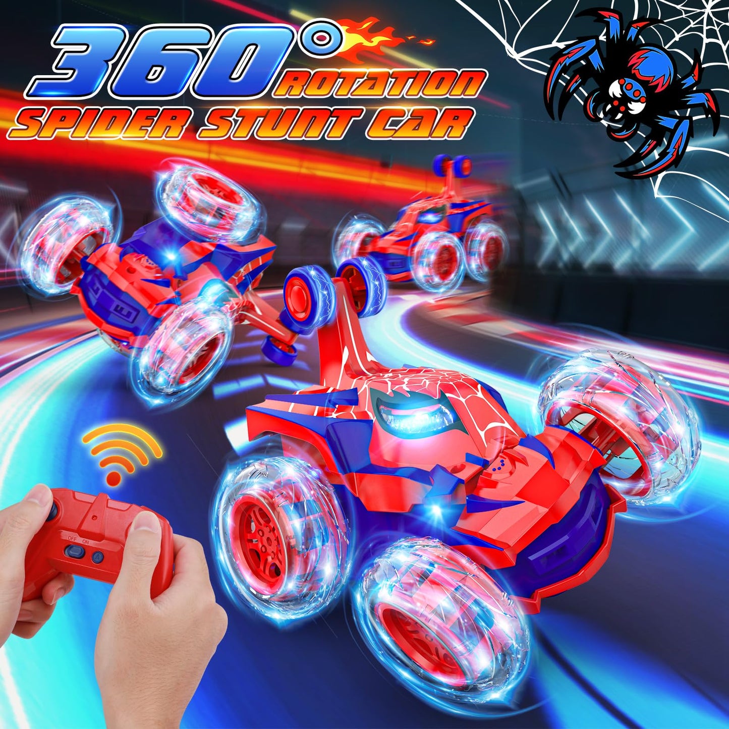 Mafbeanl Remote Control Car Stunt RC Cars 360° Rotating with 2.4GHz Rechargeable Wheel Lights Toys Car Gift for Boys 3 4 5 6 7 8 9 10 11 12 (Red)