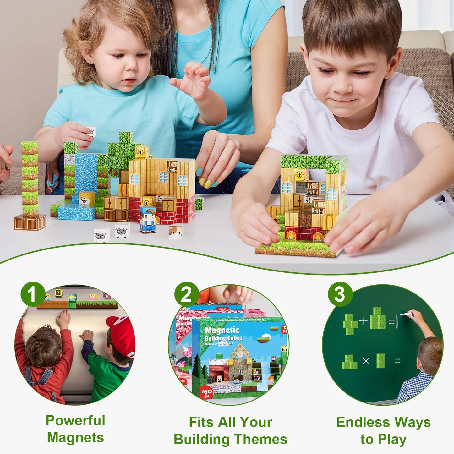 Fitrobust 200PCS Magnetic Building Blocks Set, Magnetic Tiles Kids Build Cubes STEM Game Toys, Build Forest World Set, Christmas Birthday Gifts for Boys & Girls Age 3 4 5 6 7 8 9 10, 0.8 in Size
