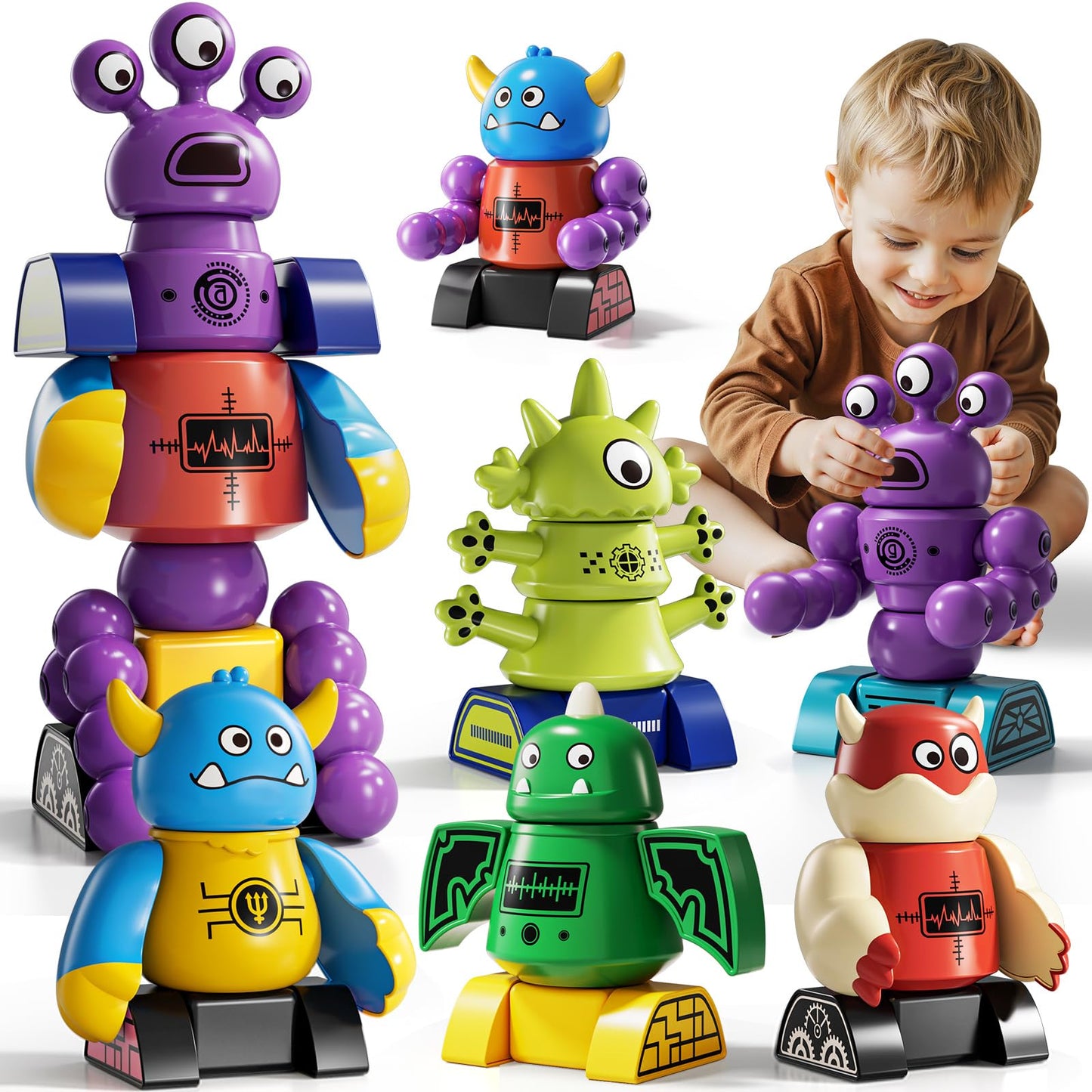 KIZONLY Magnets Robot Building Toys for Kids Ages 3-5 4-8, 36 PCS Monsters Robot Building Blocks Set with Storage Box, Creative Learning Christmas Birthday Gifts Toys for Boys Girls Ages 2-12