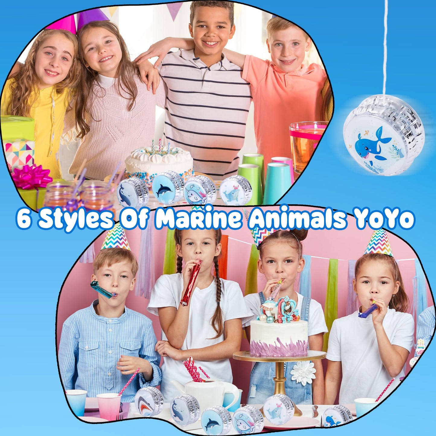 24 Pack Light Up Yo Yos Toys LED Glowing Responsive Ball with Whale Dolphin Shark Narwhal Ocean Animals Pattern for Classroom Rewards Goodie Bag Fillers Birthday Party Favors