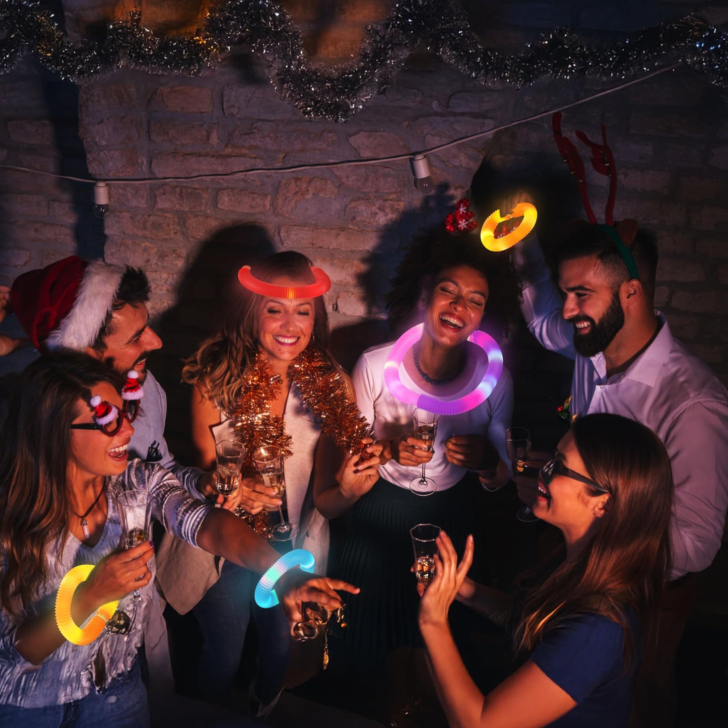 48 PCS HAMIMOS Light Up Pop Tubes Glow Sticks, Christmas Halloween Light Toys Party Decorations Supplies Favors for Kids, Sensory Toys Toddler Learning Activities for Boys Girls